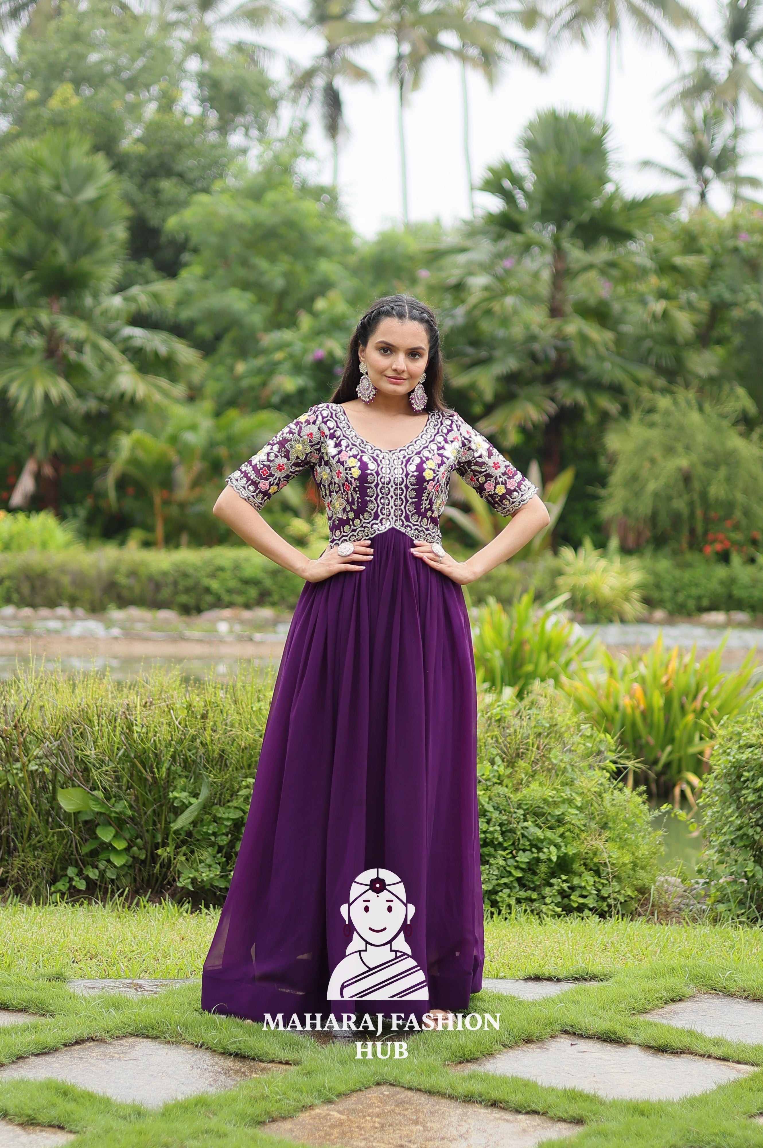 Designer Faux Blooming Gown Crafted for Festive Moments