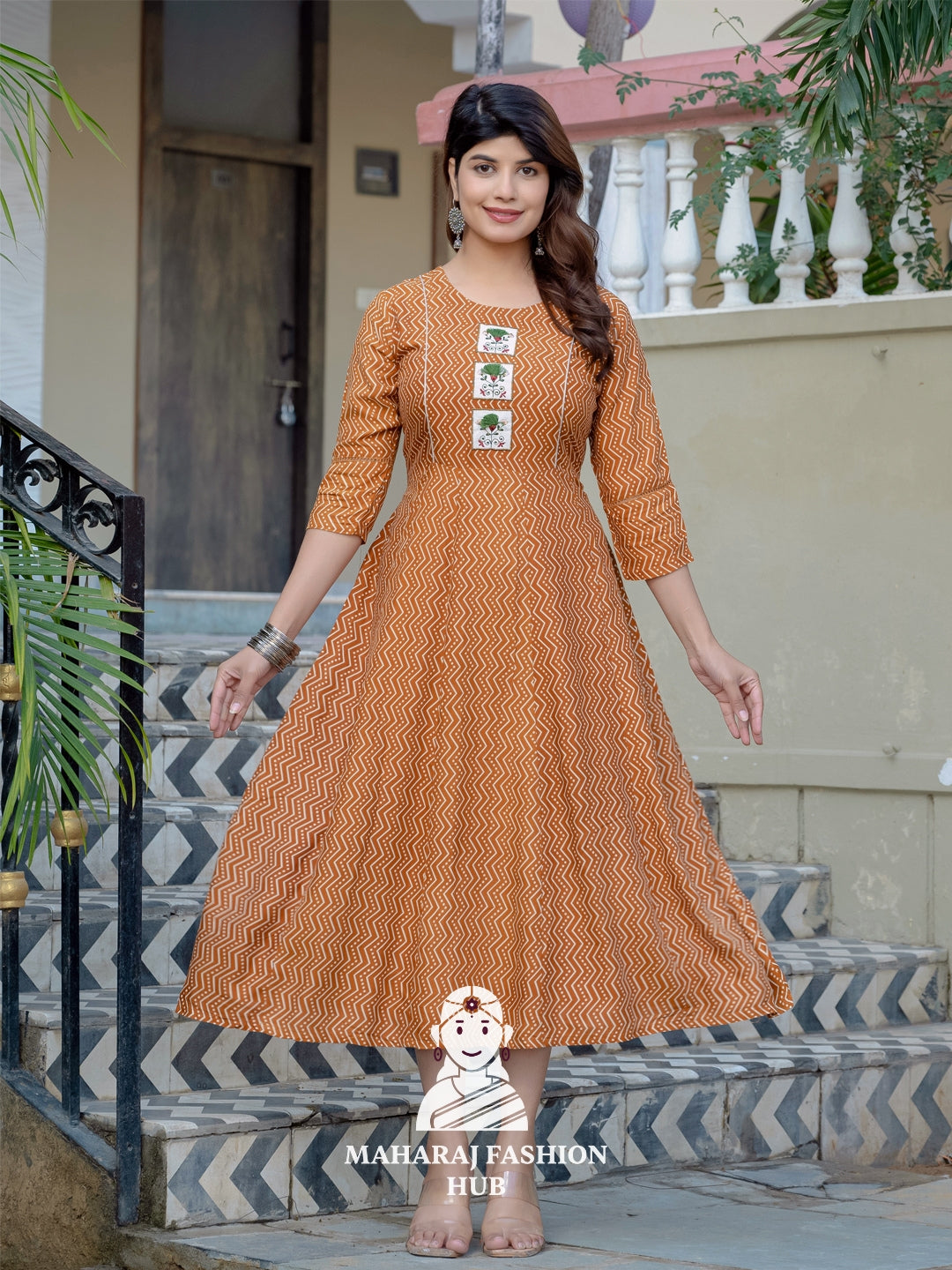 🧡 Rustic Charm – Embroidered Rayon Kurta for Women