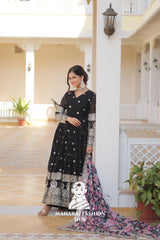 Partywear Faux Georgette Gown with Tabby Silk Cutwork Dupatta