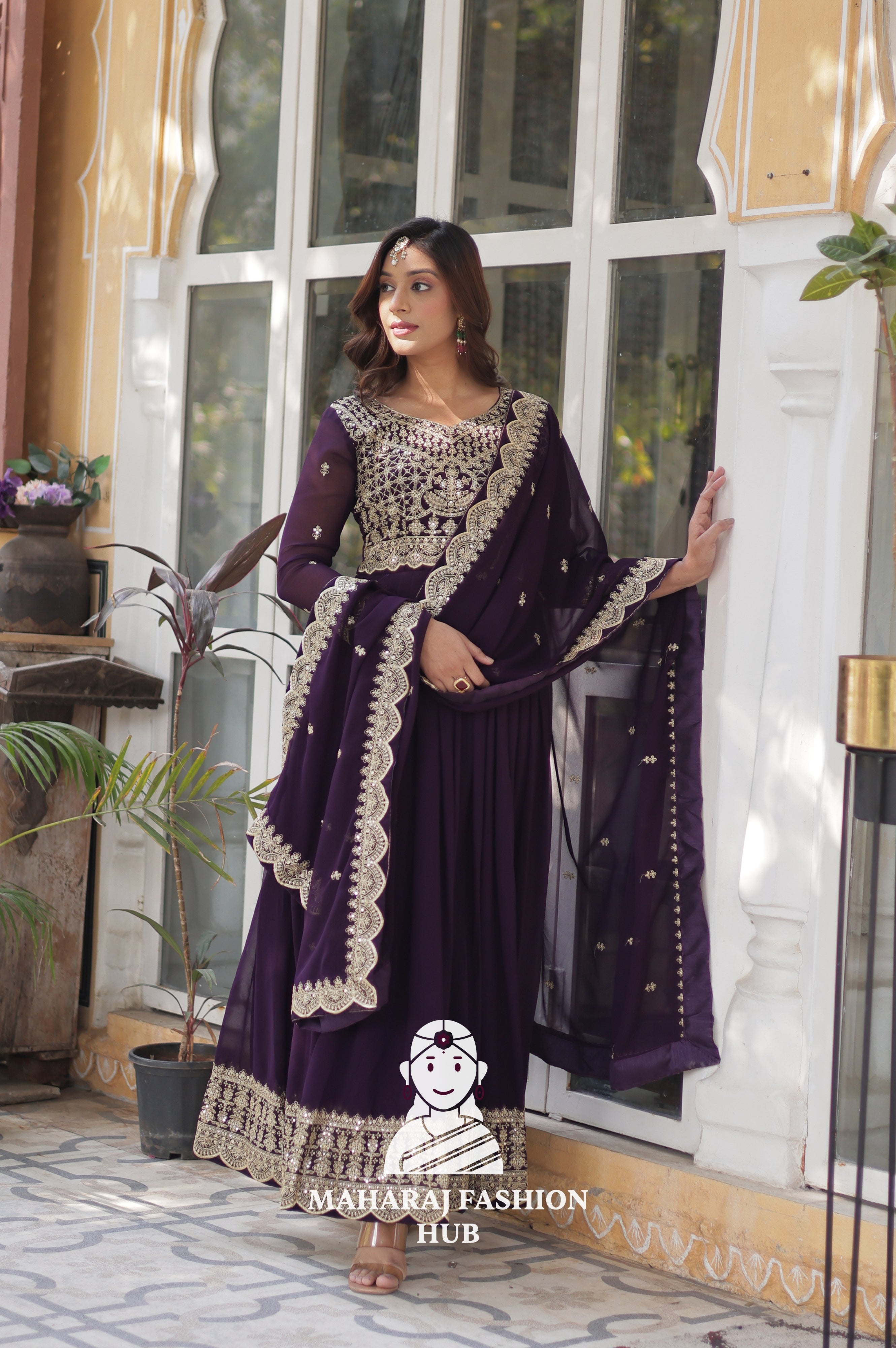 🌸 Designer Gown in Faux Blooming with Heavy Work & Stylish Dupatta - Combo Offer Gown