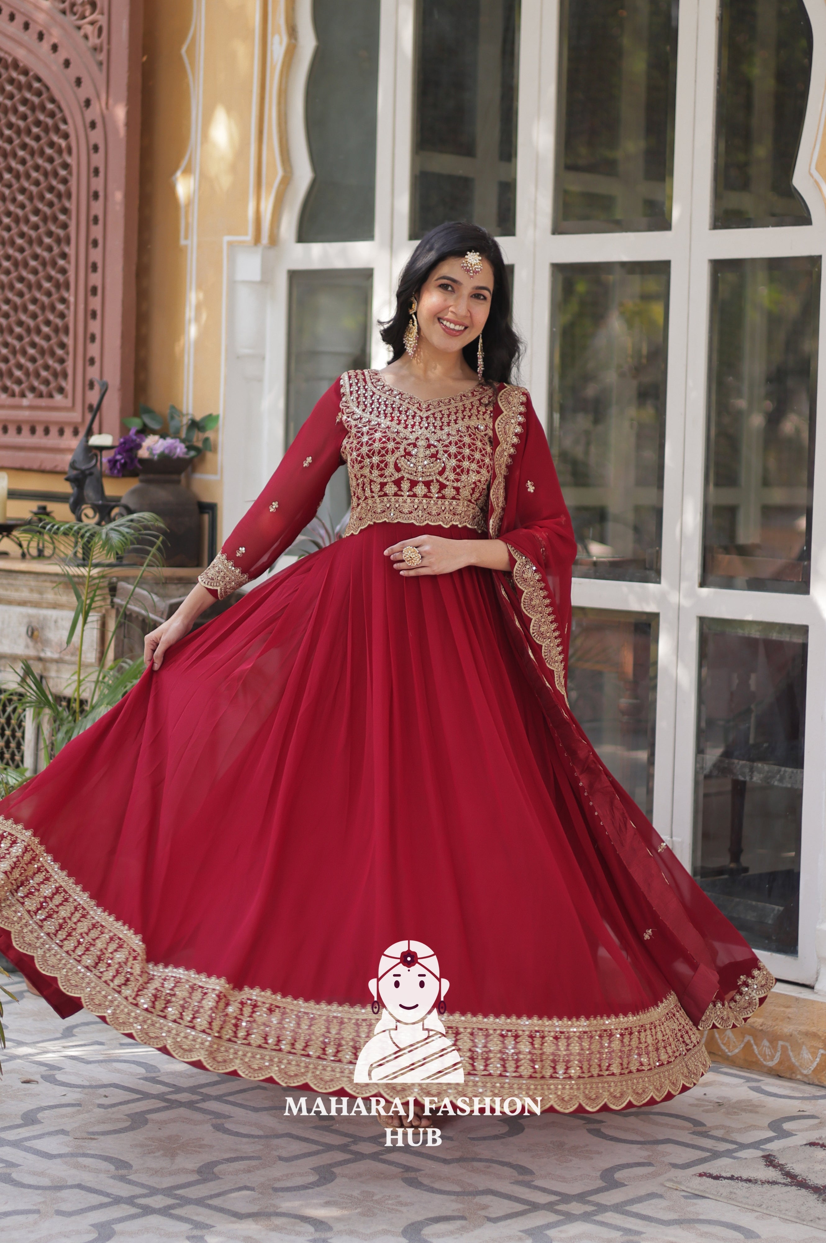 💃 Full Flair Faux Blooming Gown Paired with Designer Dupatta