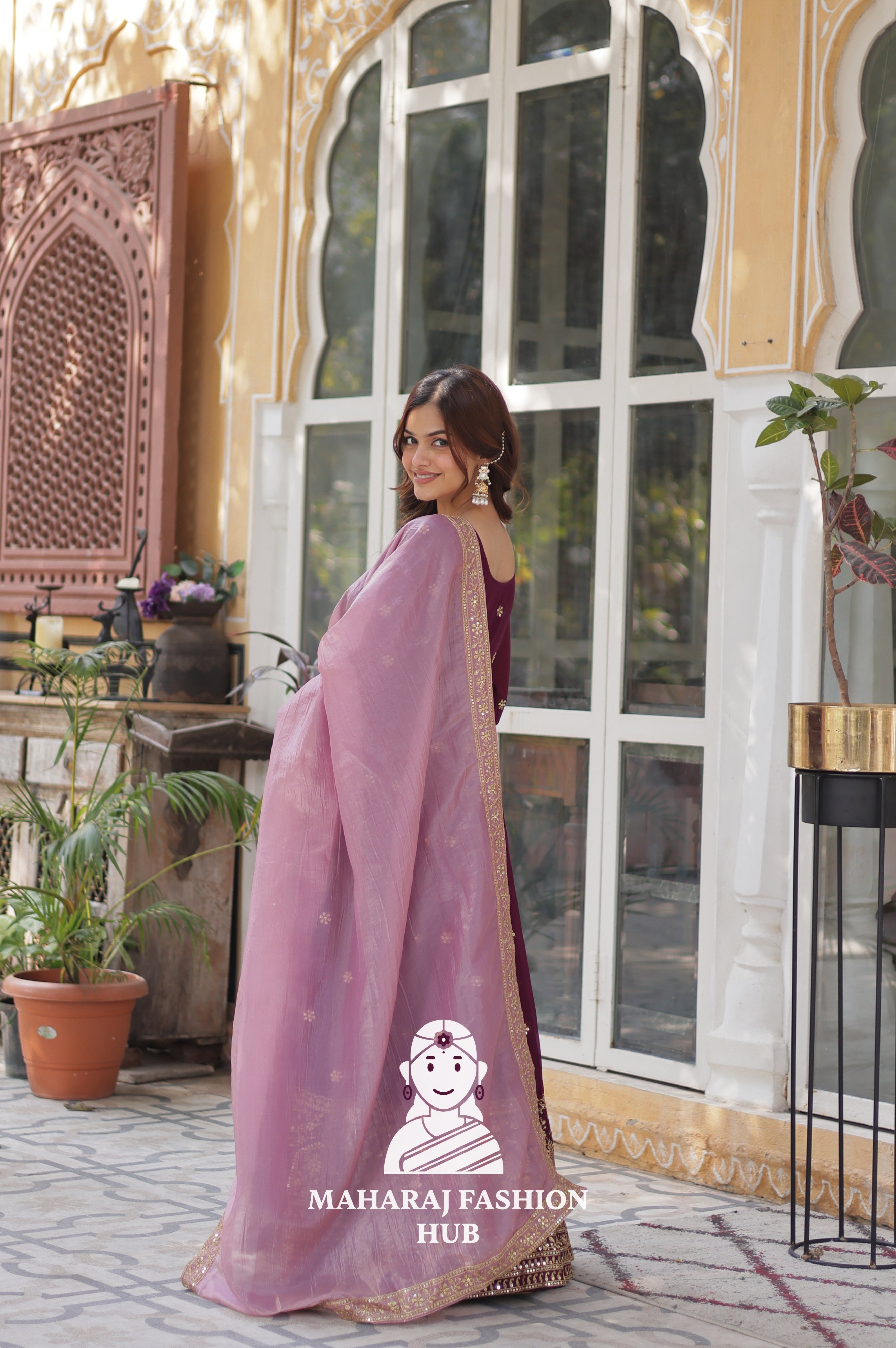 🧵 Full-Sleeve Gown in Star Georgette with Fancy Finish - Special Designer Gown