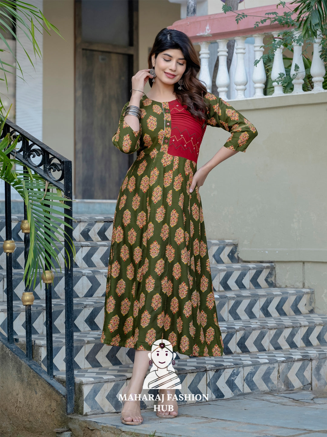 🌿 Luxe Dark Green Rayon Kurta with Embroidery Magic
