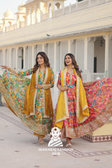 Luxury Russian Silk Outfit with Embroidery and Full Cotton Lining - Combo Offer Gown