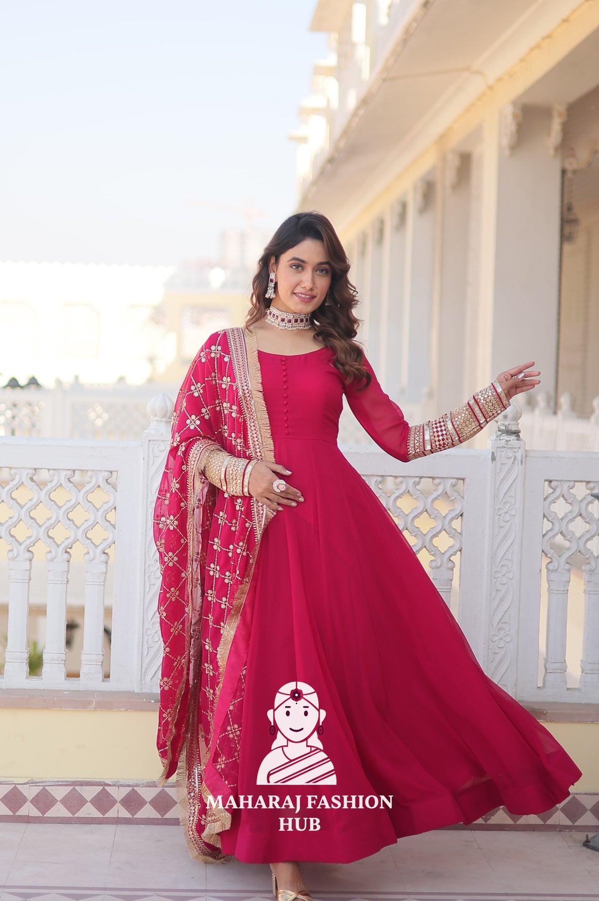 Faux Blooming Elegance – Special Designer Gown with Full Sleeves Finish