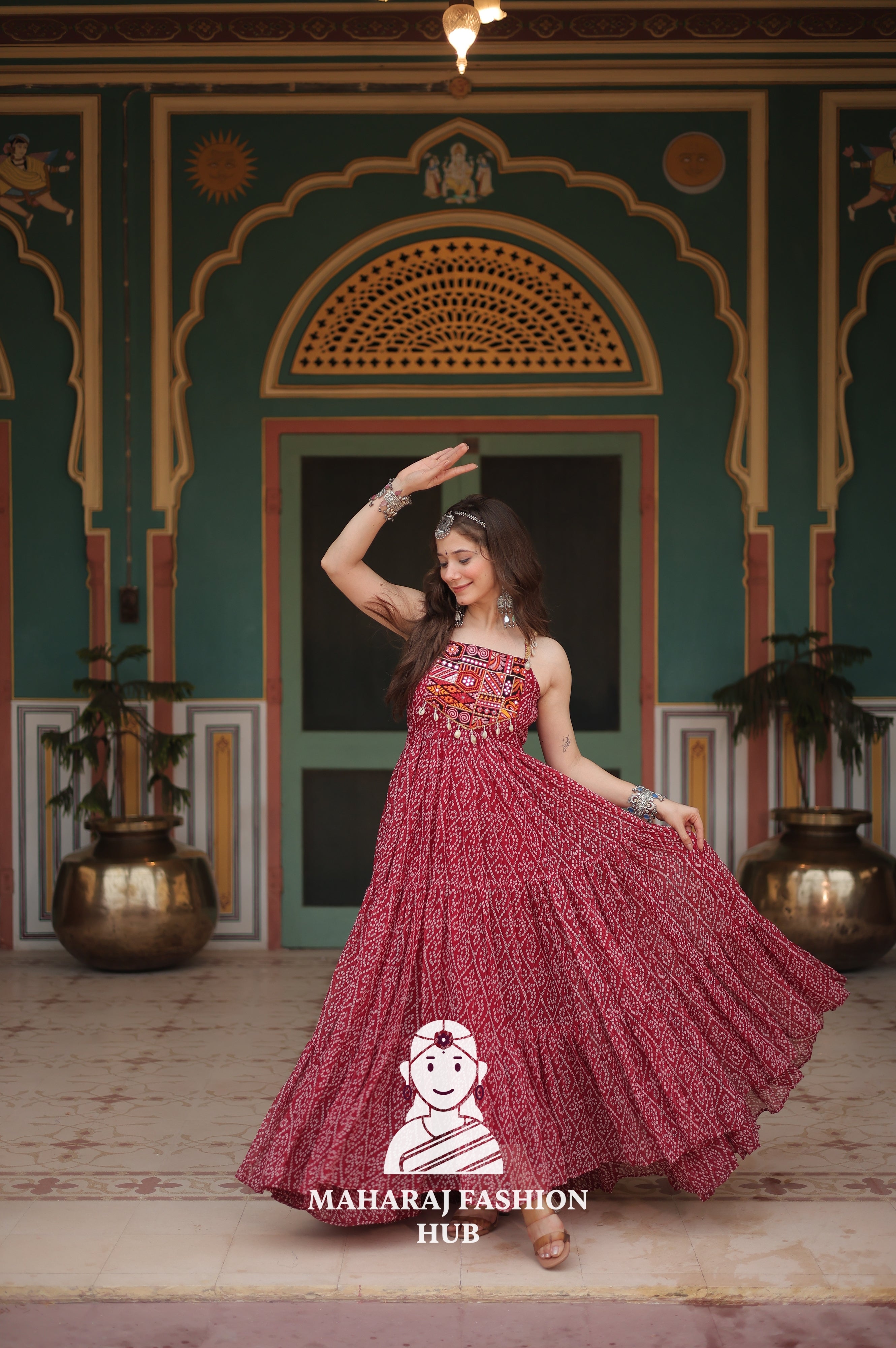 Bandhani Print Faux Georgette Ensemble with Cotton Lining