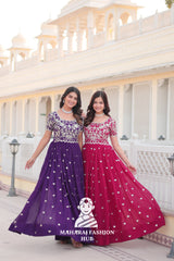 Round Neck Faux Blooming Special Designer Gown with Full Inner Lining - Combo Offer Gown