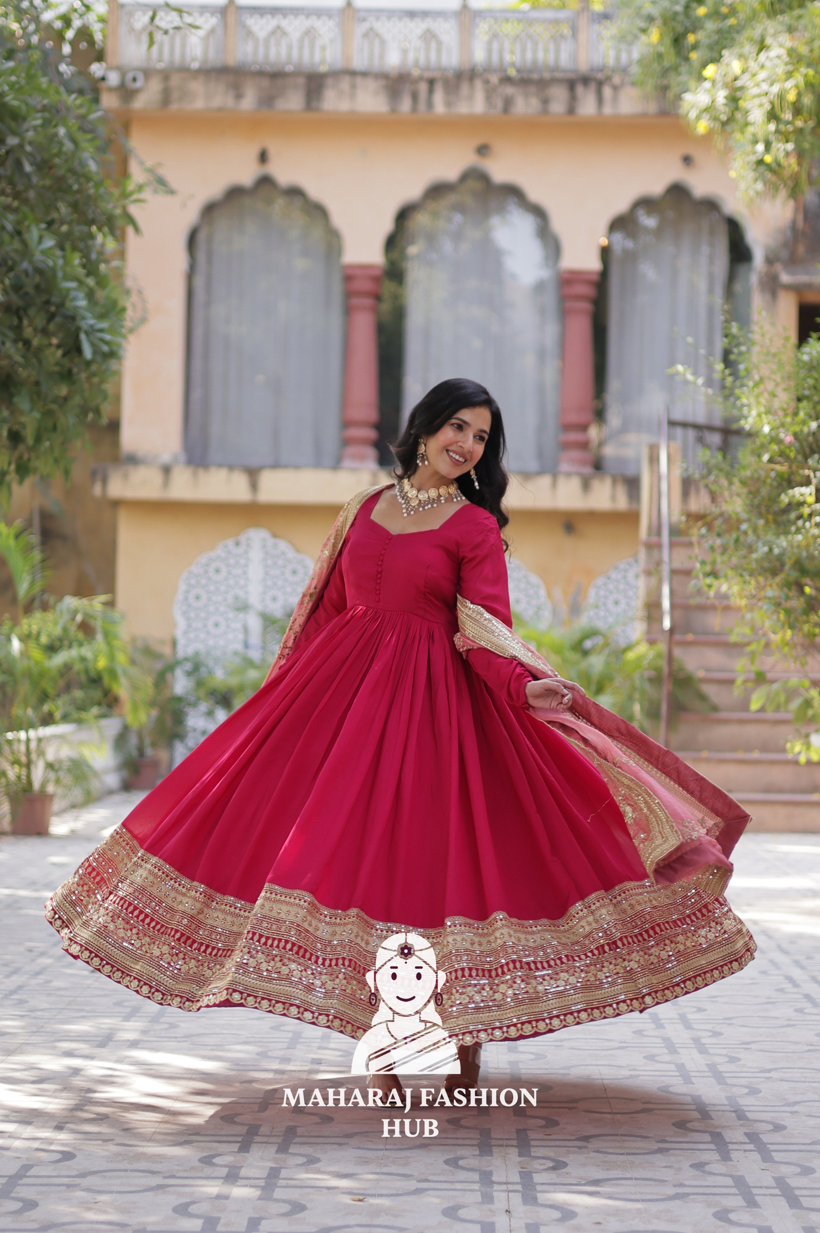 ✨ Shimmer Vichitra Gown with Rich Sequins & Fendi Dupatta - Special Designer Gown