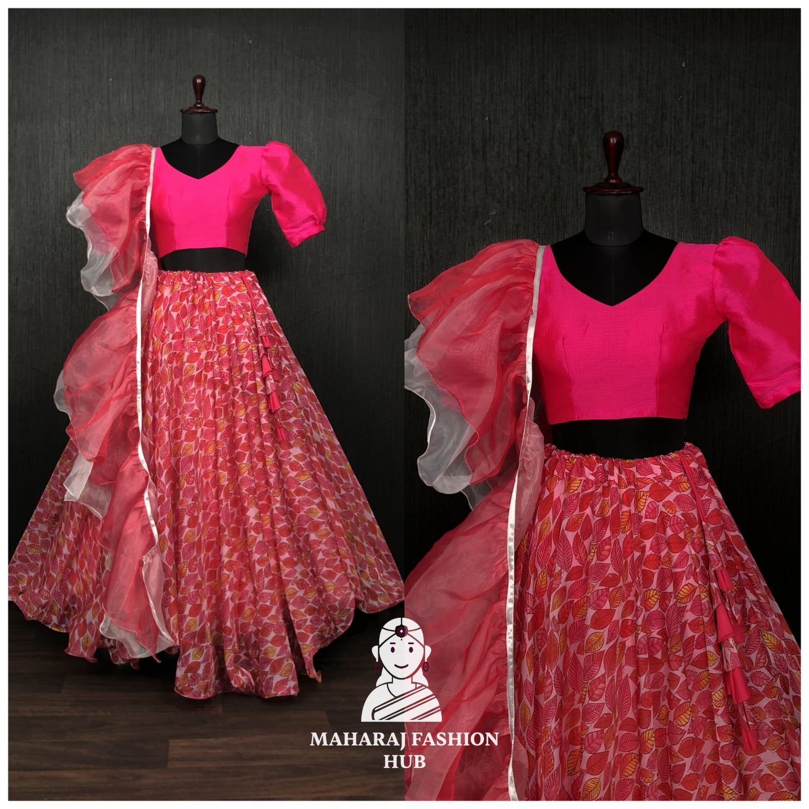 Chinnon Printed Flared Skirt with Phantom Silk Blouse for Weddings