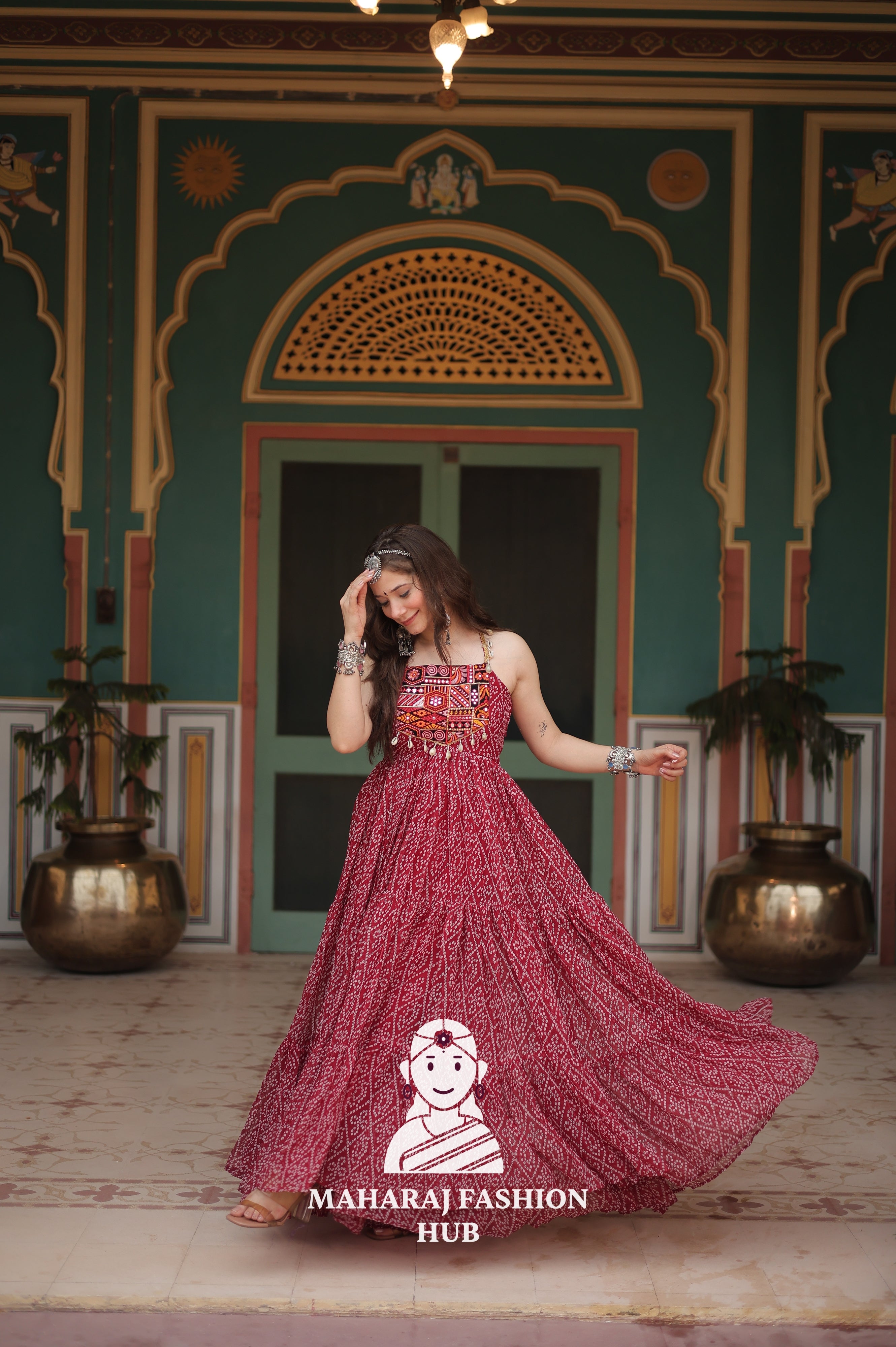 Bandhani Print Faux Georgette Ensemble with Cotton Lining