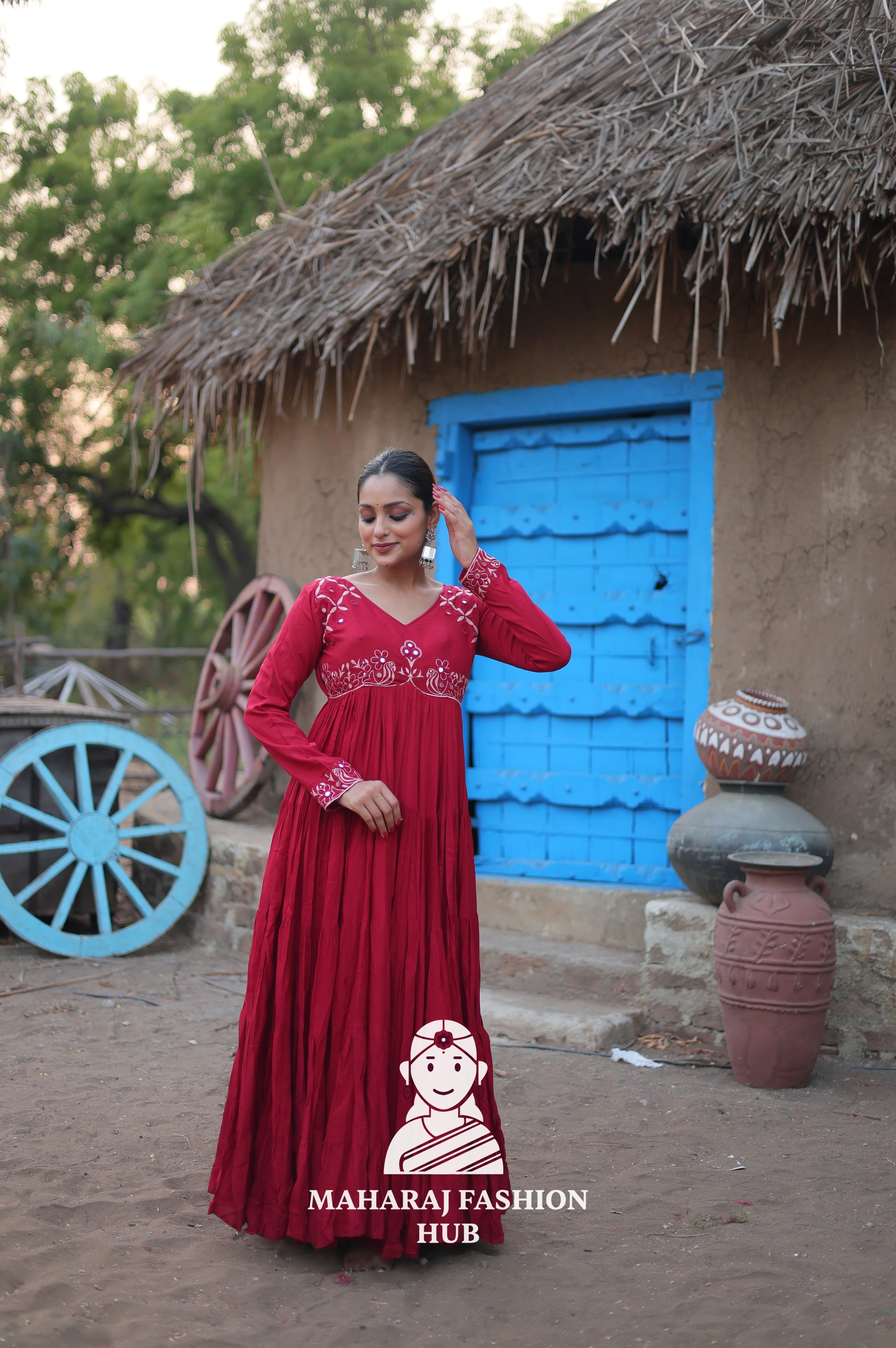 Stunning Reyon Fabric Gown with Luxurious 15 Meter Flair