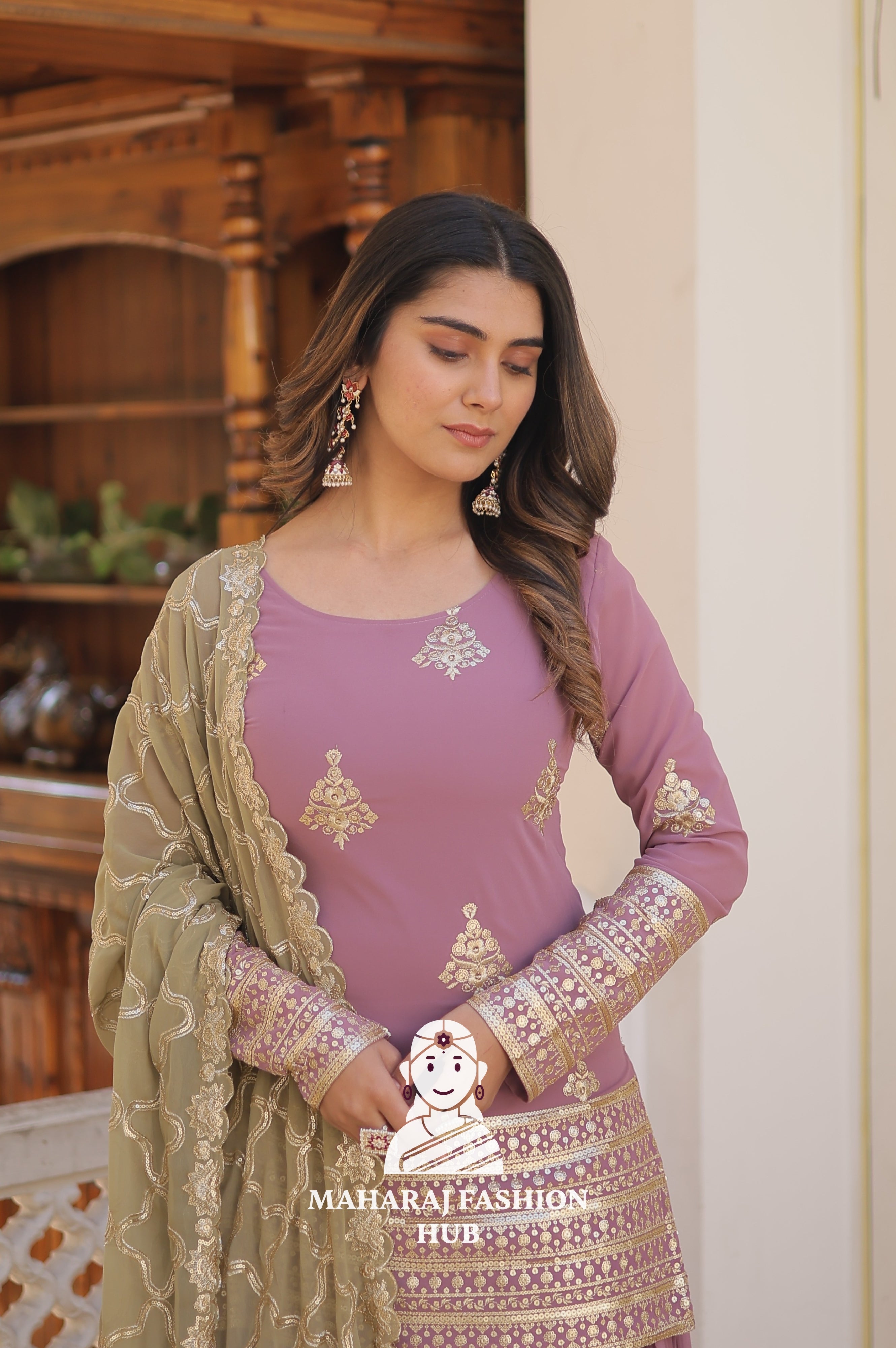 3-Piece : Sequins & Thread Work Faux Georgette Suit for Partywear Special Designer Gown