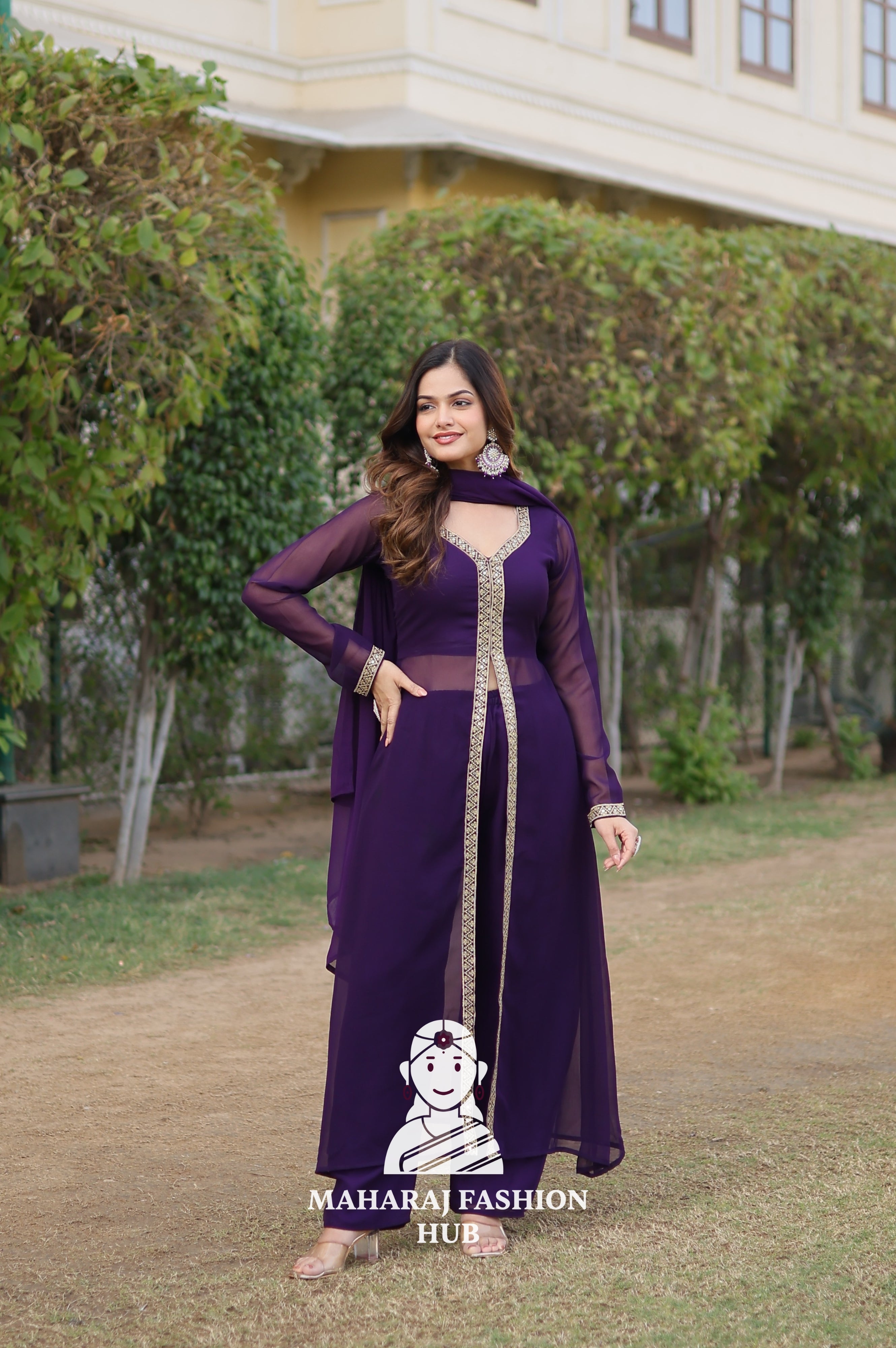 Elegant Faux Blooming Suit with Embroidery & Comfort Fit