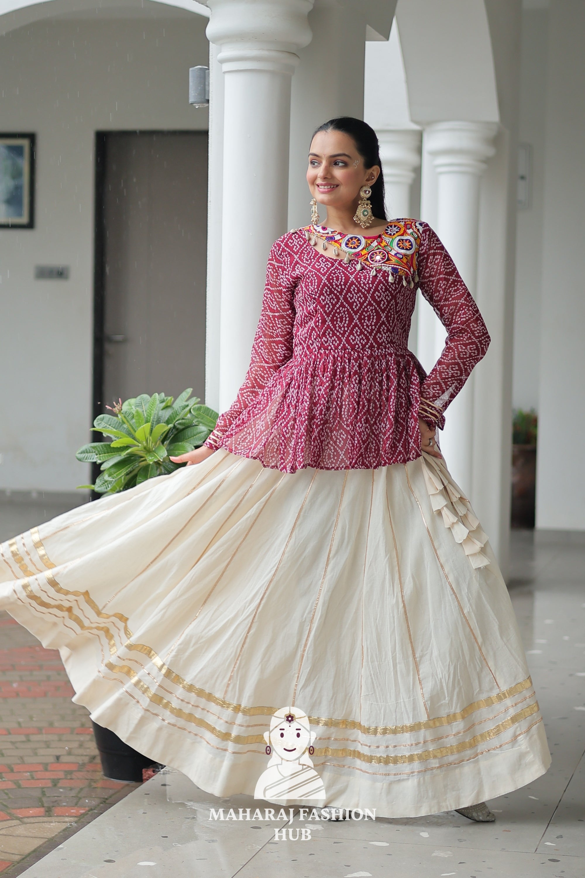 Navratri - Festive Lehenga Set – Bandhani Print Kutchi Work Top with Gota Patti Skirt 👑🌺