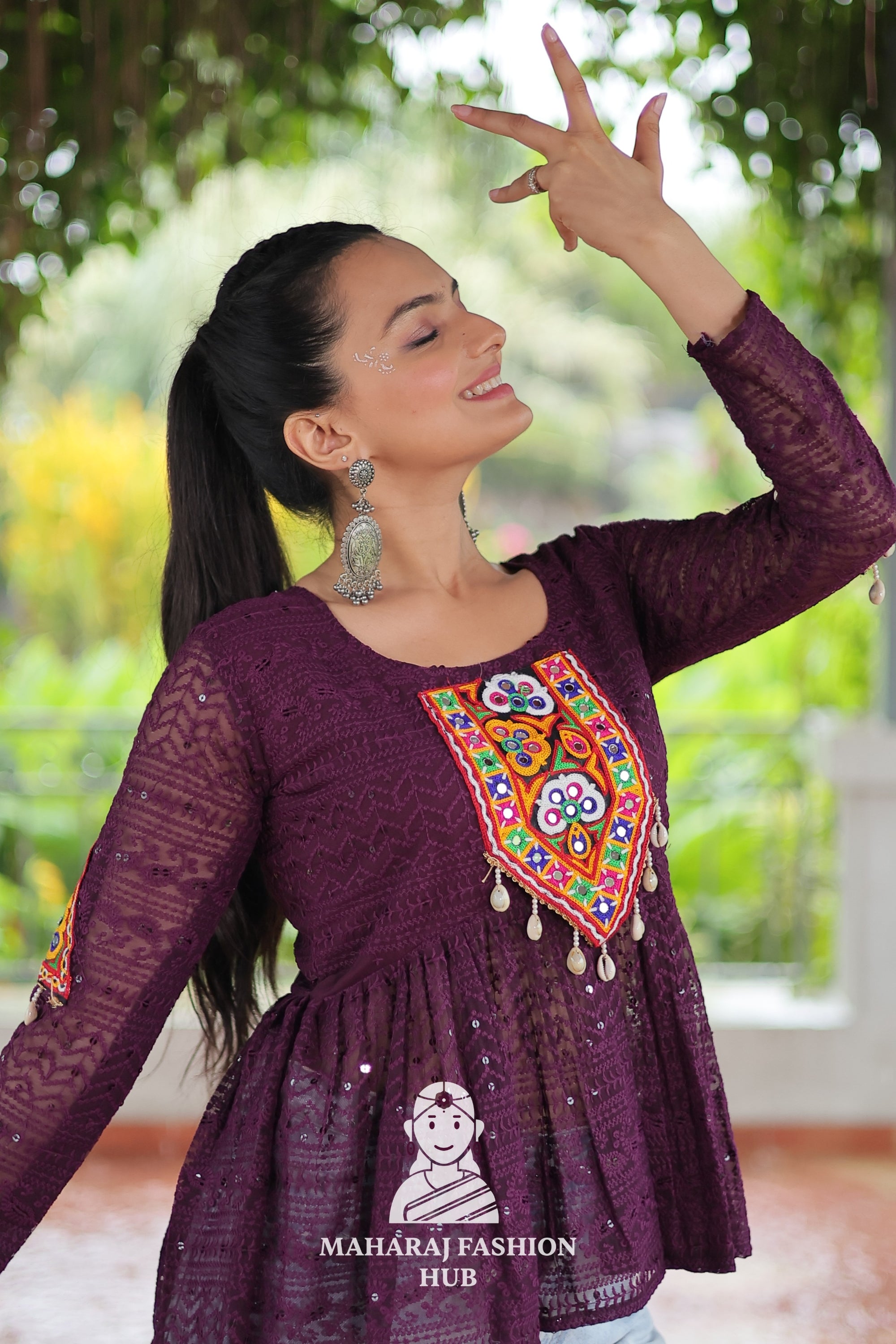 Elegant Kutchi Gamthi Schiffli Embroidery Georgette Peplum Top 🌸👑