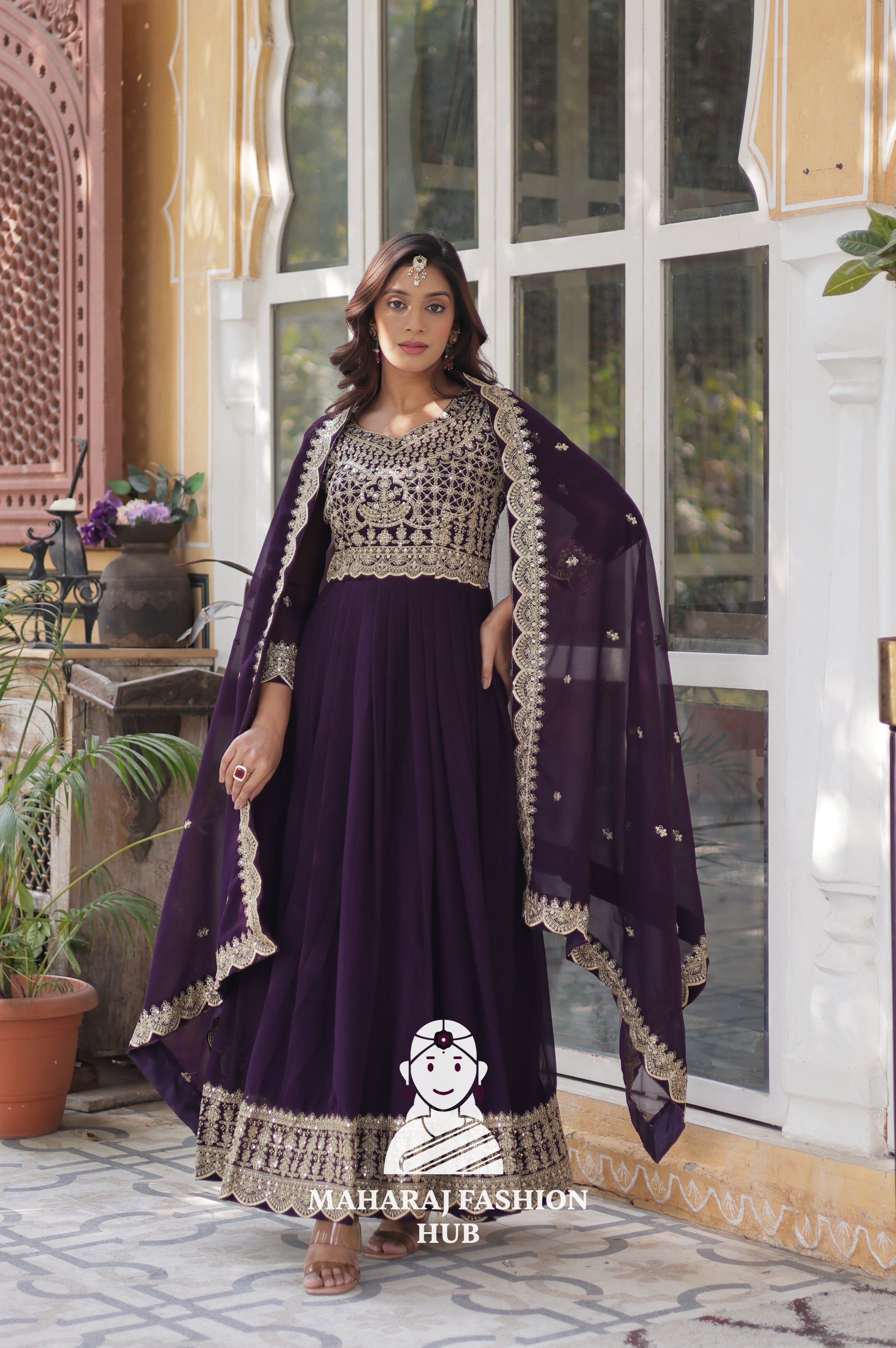 🌸 Designer Gown in Faux Blooming with Heavy Work & Stylish Dupatta - Combo Offer Gown