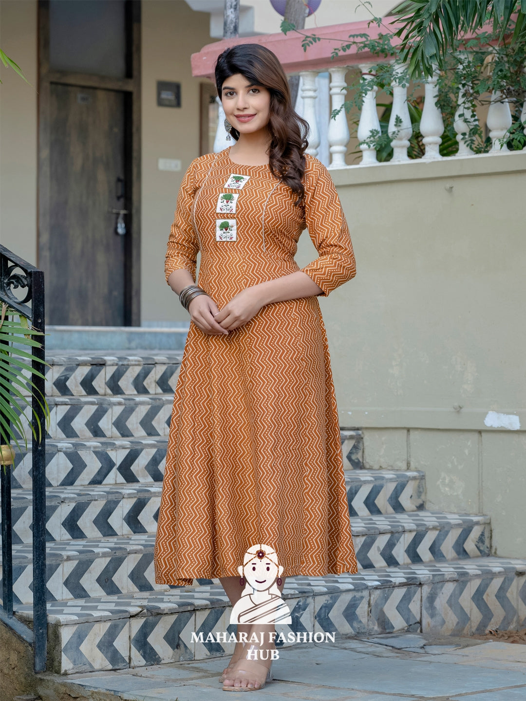 🧡 Rustic Charm – Embroidered Rayon Kurta for Women