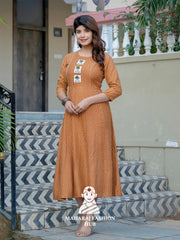 🧡 Rustic Charm – Embroidered Rayon Kurta for Women
