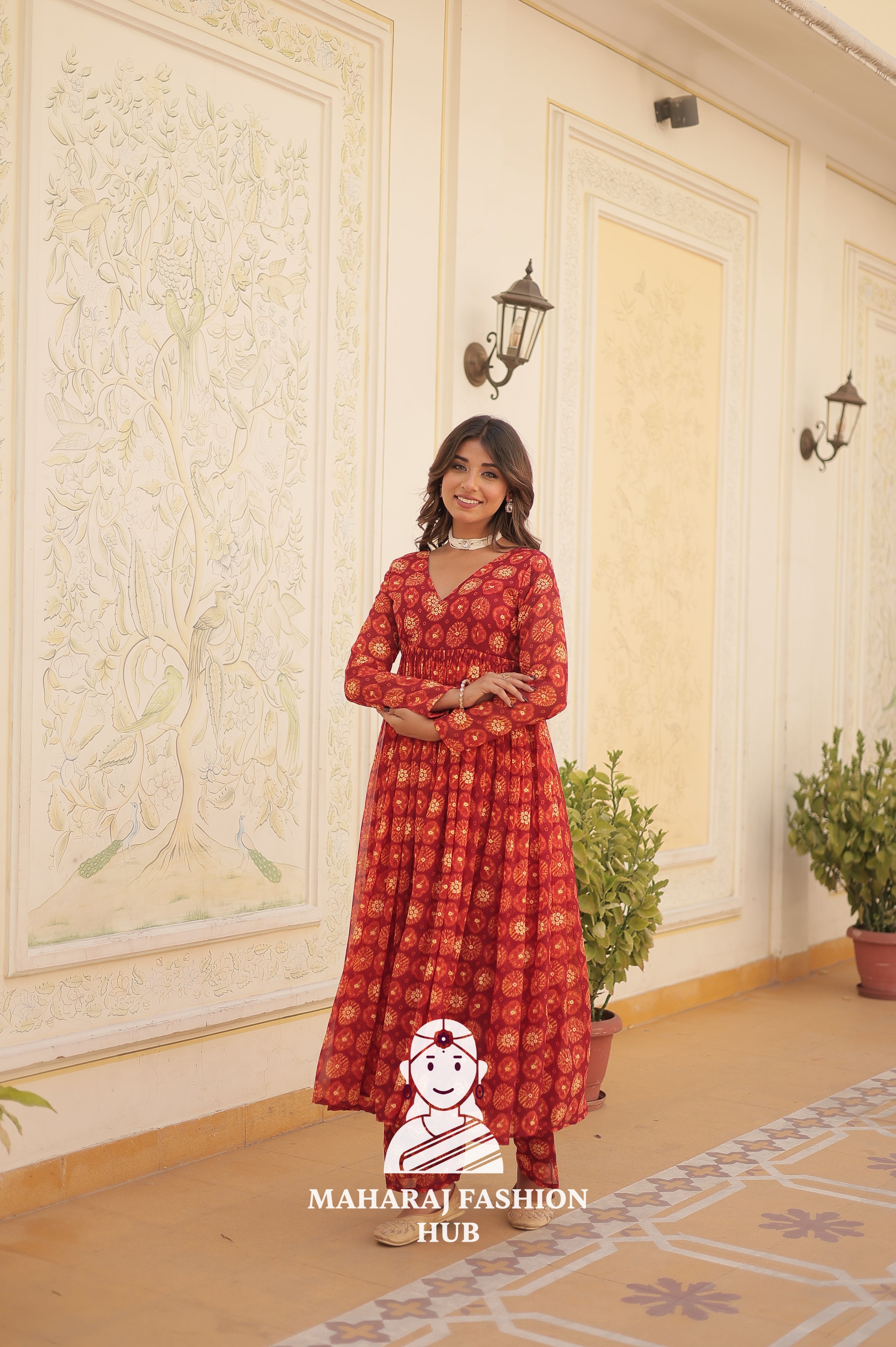 Ethnic Charm in Foil Print Georgette Grace - Special Designer Gown