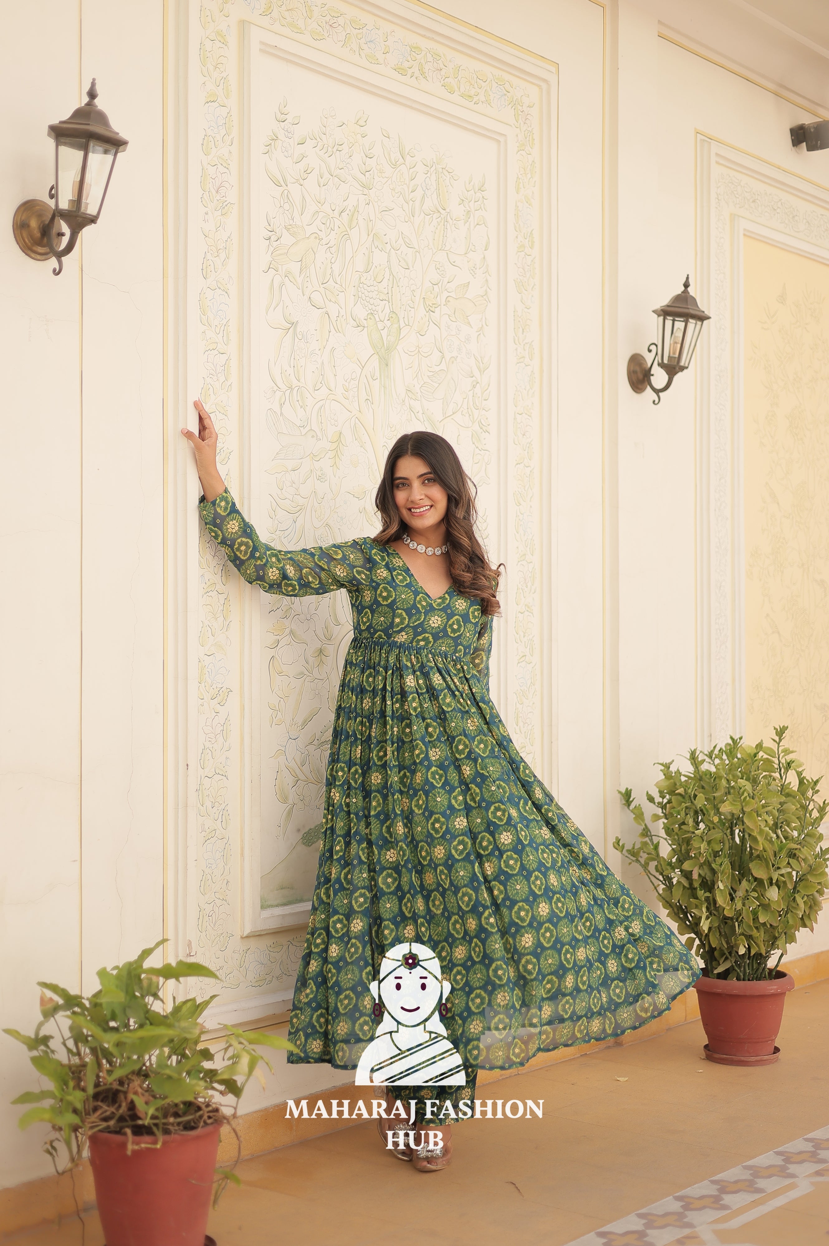 Foil Print Faux Georgette Elegance - Special Designer Gown