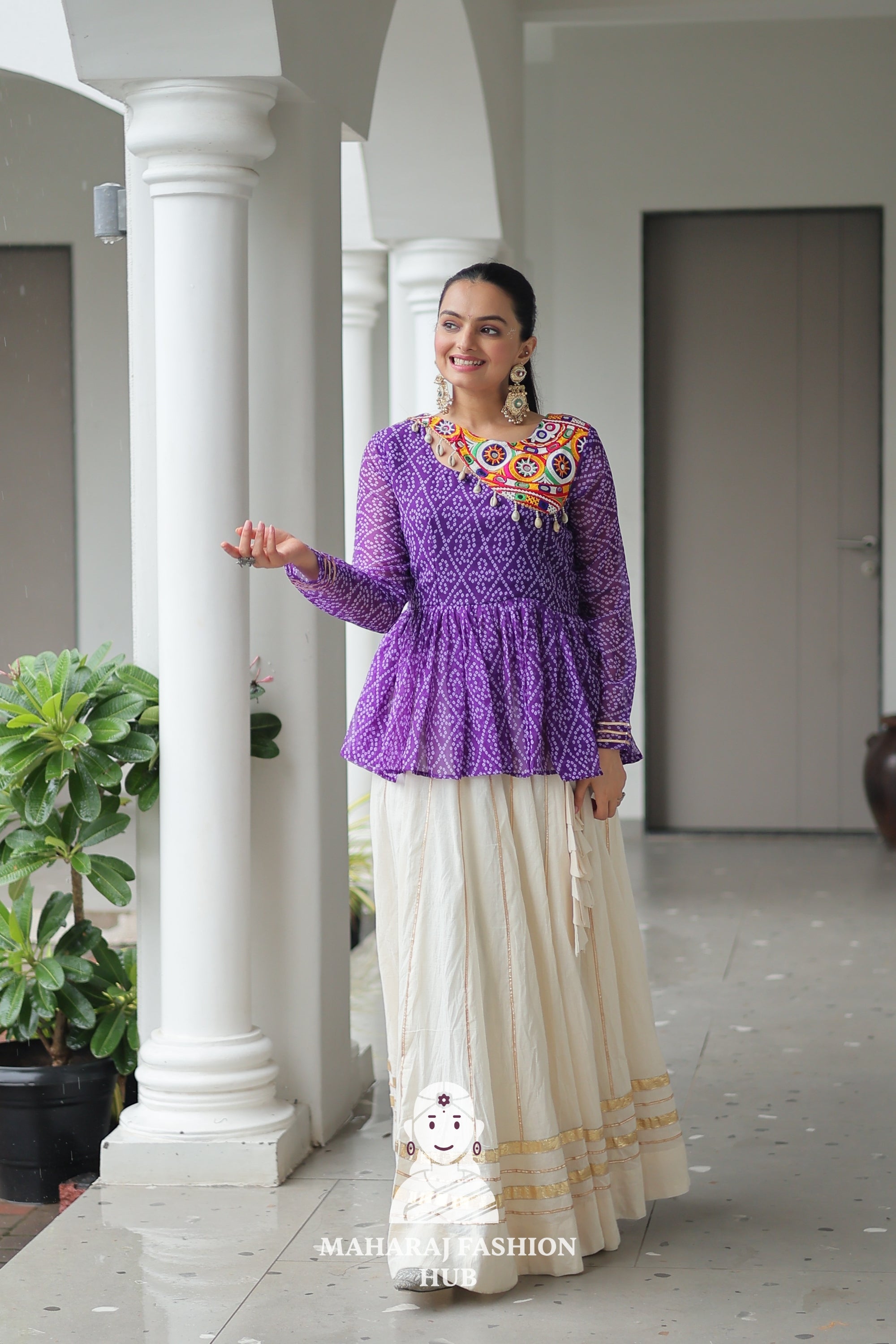 Navratri - Festive Lehenga Set – Bandhani Print Kutchi Work Top with Gota Patti Skirt 👑🌺