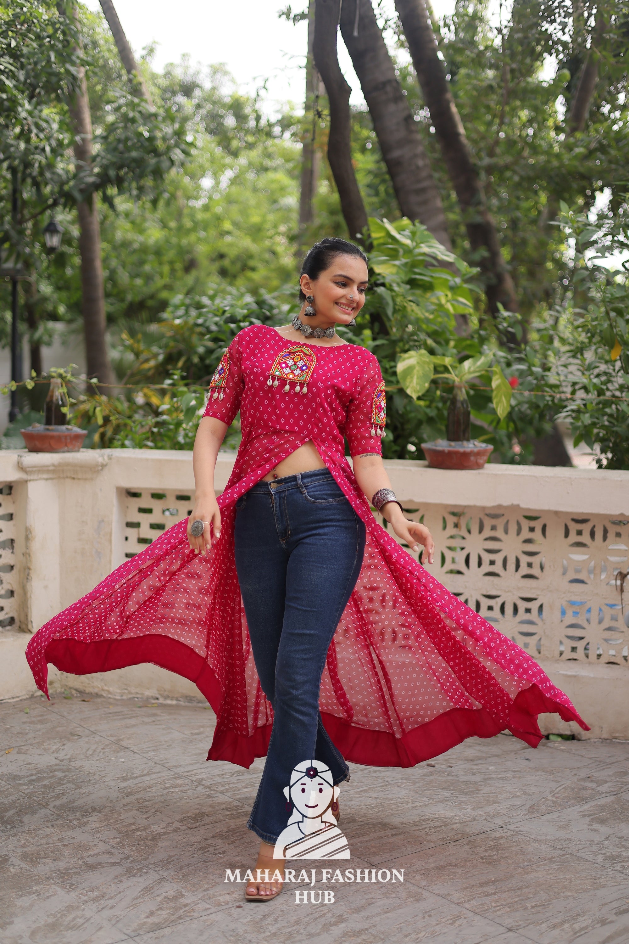 Traditional Bandhani Patchwork Half Sleeve Navratri Kurti for Women 🌸🪔