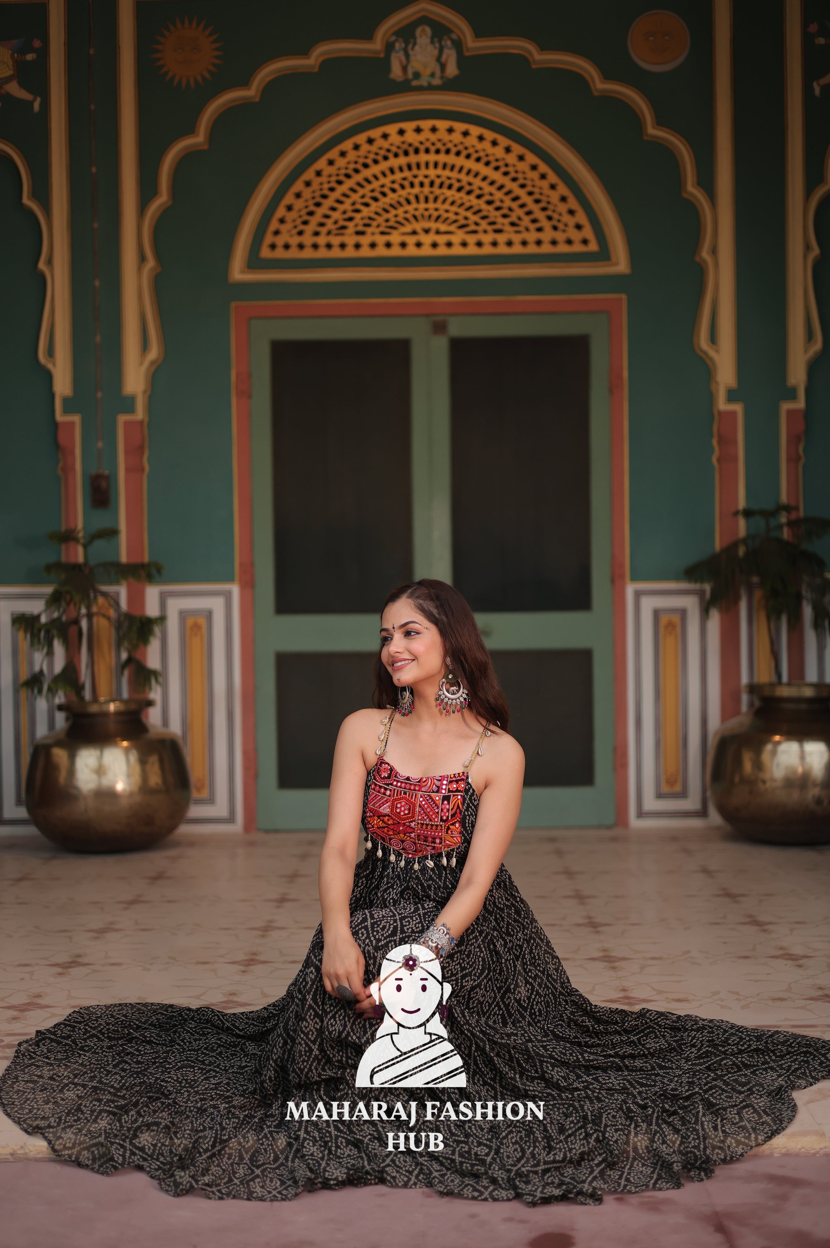 Elegant Bandhani Faux Georgette Gown Featuring Sleeveless Style