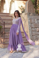 🧵 Star Georgette Gown with Heavy Work & 5 M Flair Grandeur - Special Designer Gown