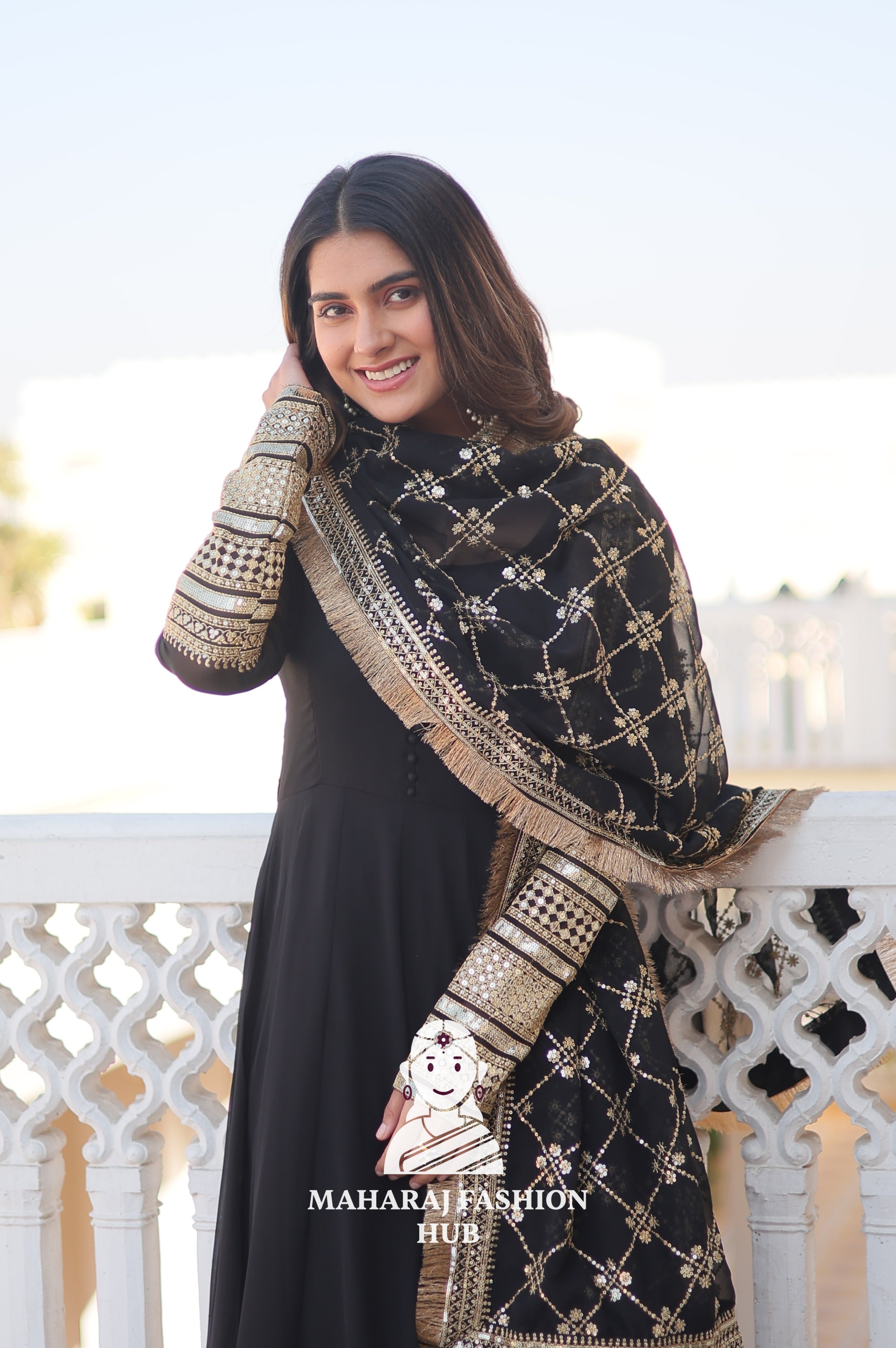 Faux Blooming Elegance – Special Designer Gown with Full Sleeves Finish