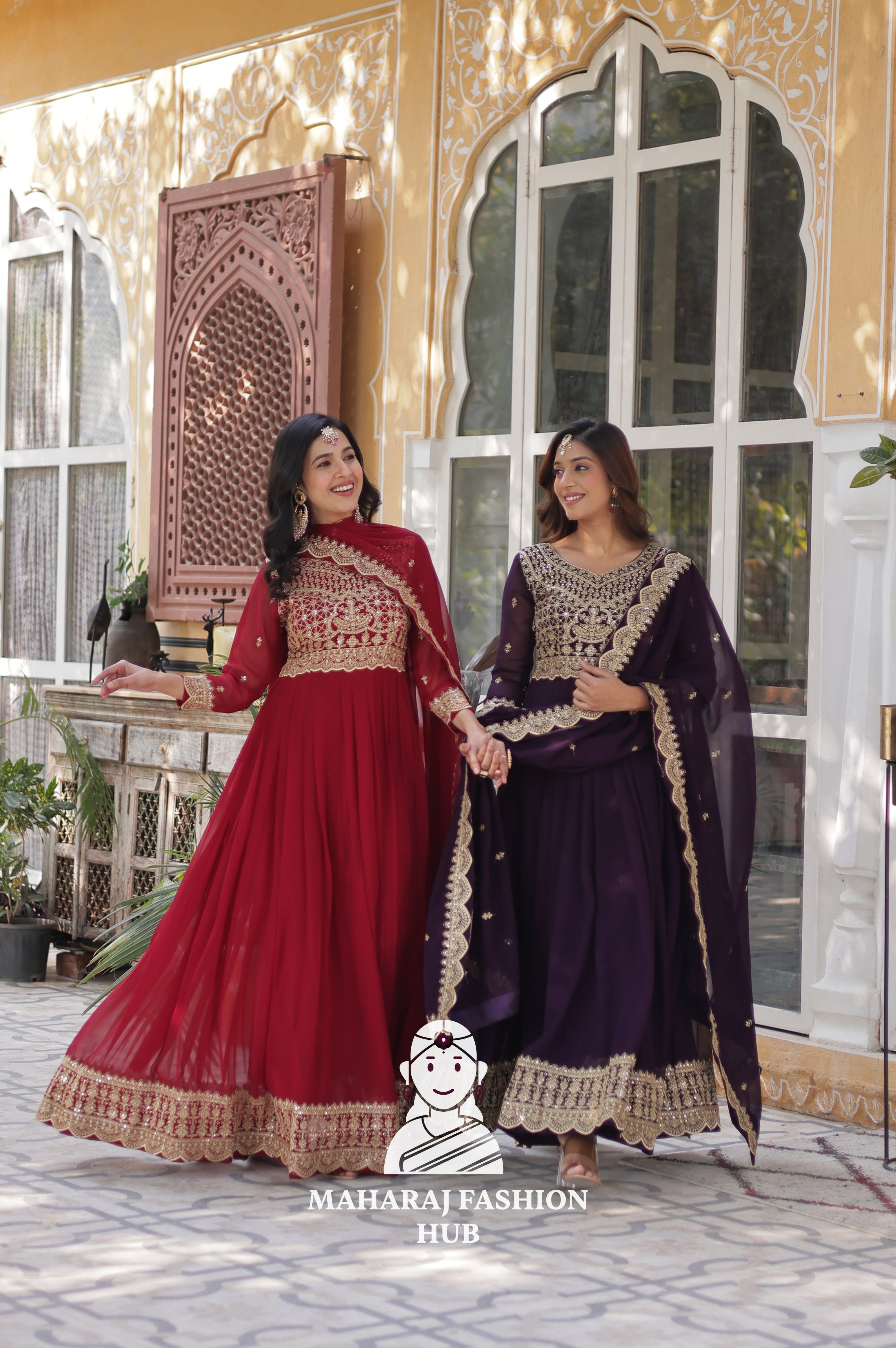 🪡 Elegant Faux Blooming Gown with 3.5 M Flair and Lace Finish Dupatta - Combo Offer Gown