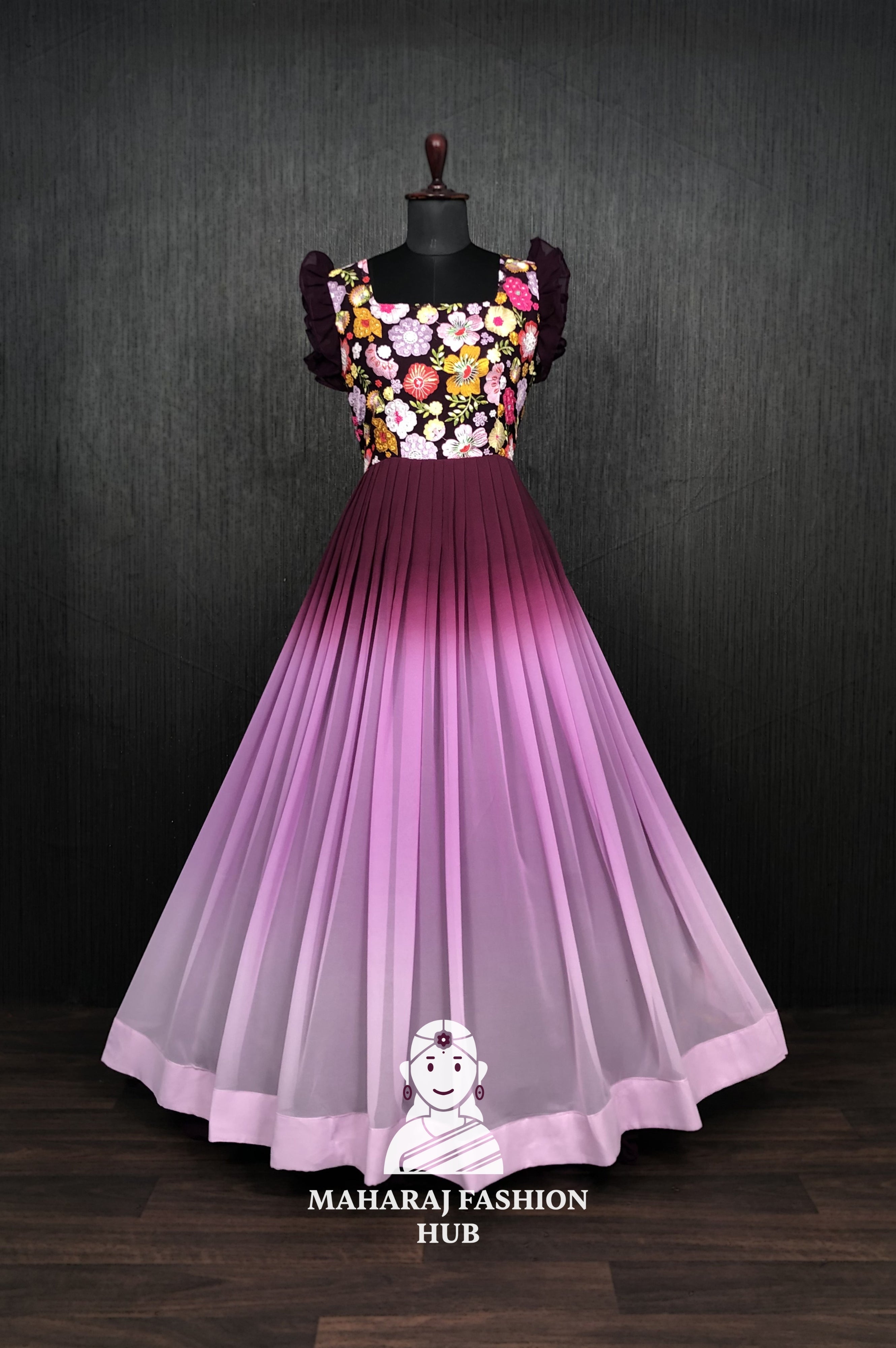 Sequins Embroidered Gown with Square Neckline