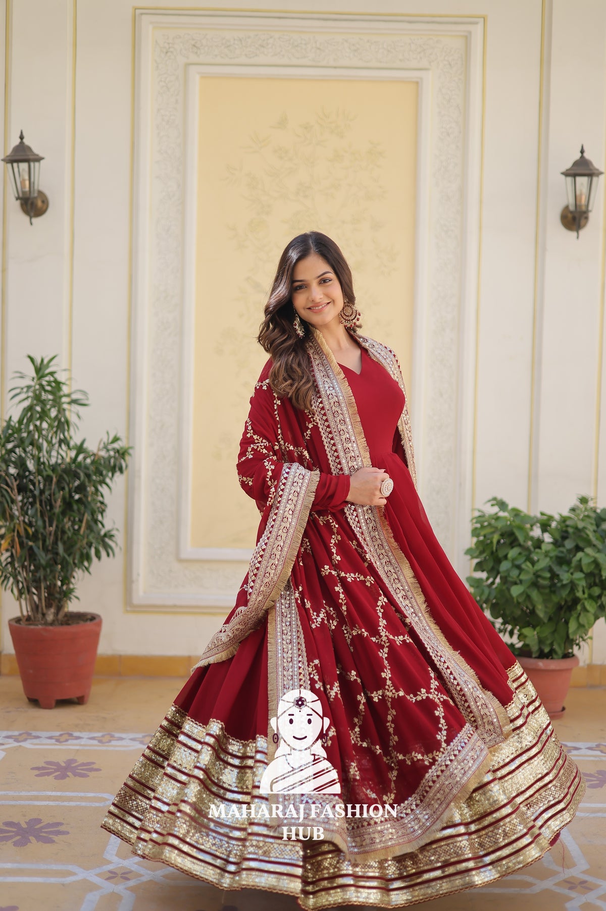 Zari & Sequins Faux Blooming Gown Set with Designer Dupatta