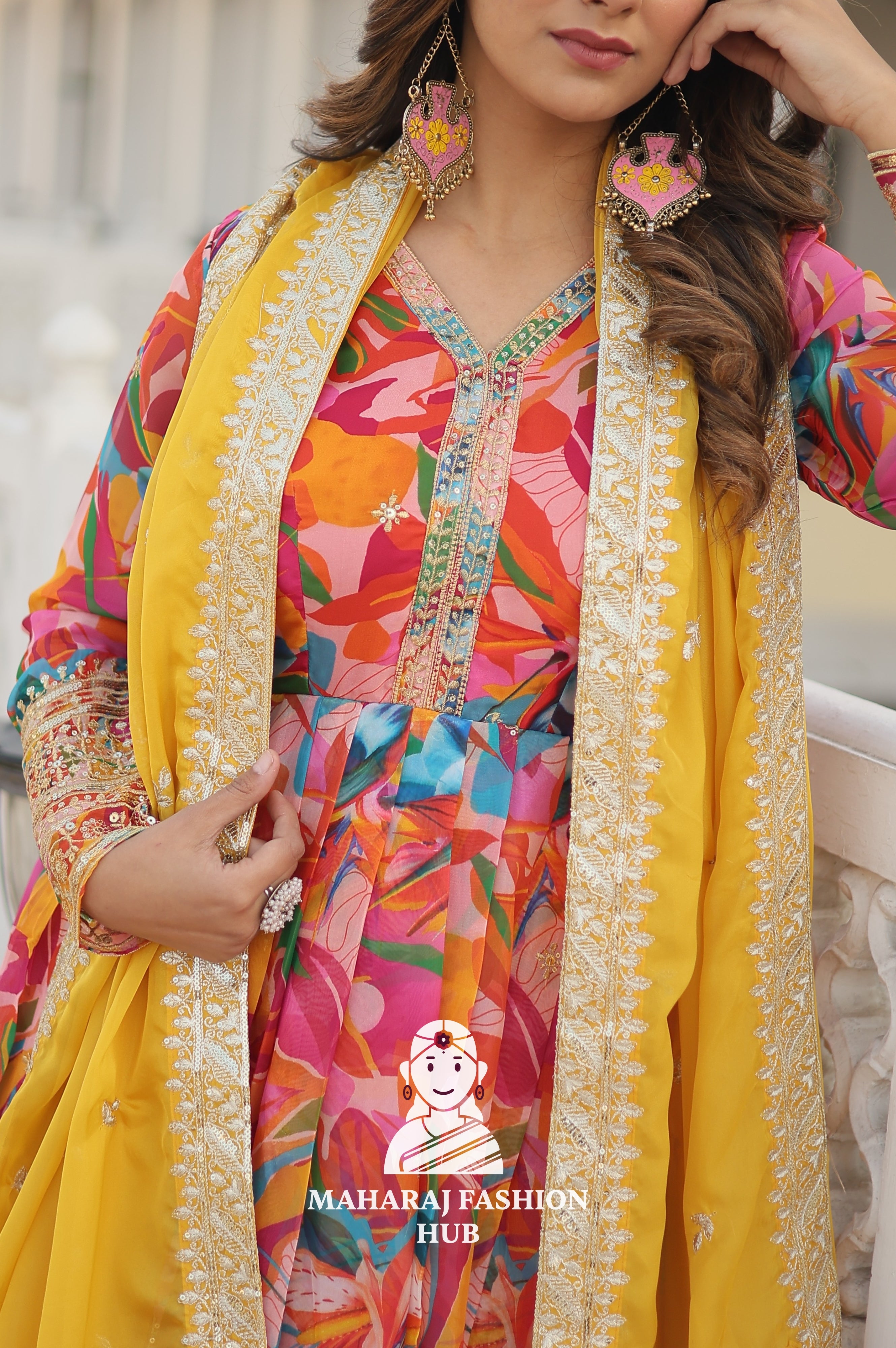 Zari & Sequins Russian Silk Gown with 3.5M Flair and Dupatta