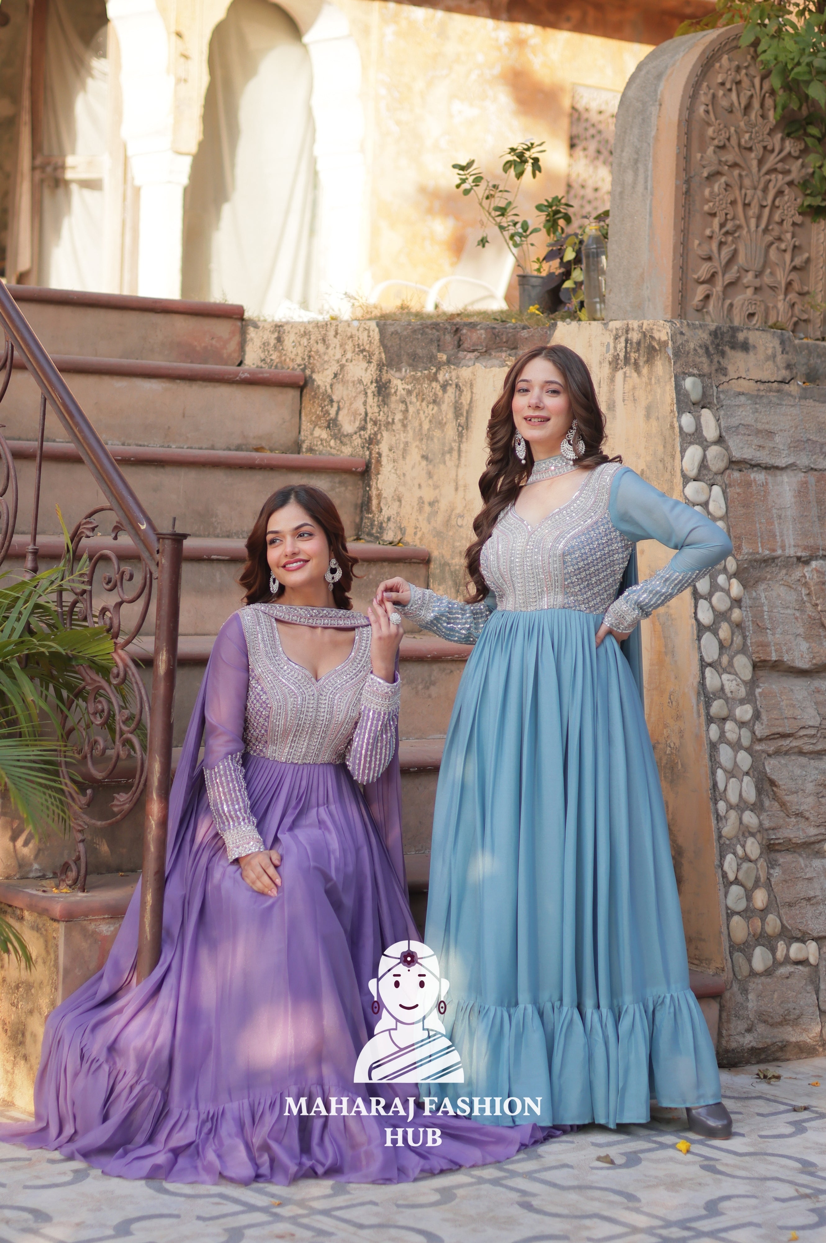 💃 Luxury Gown Set with Full Sleeves & Matching Embellished Dupatta - Combo Offer Gown