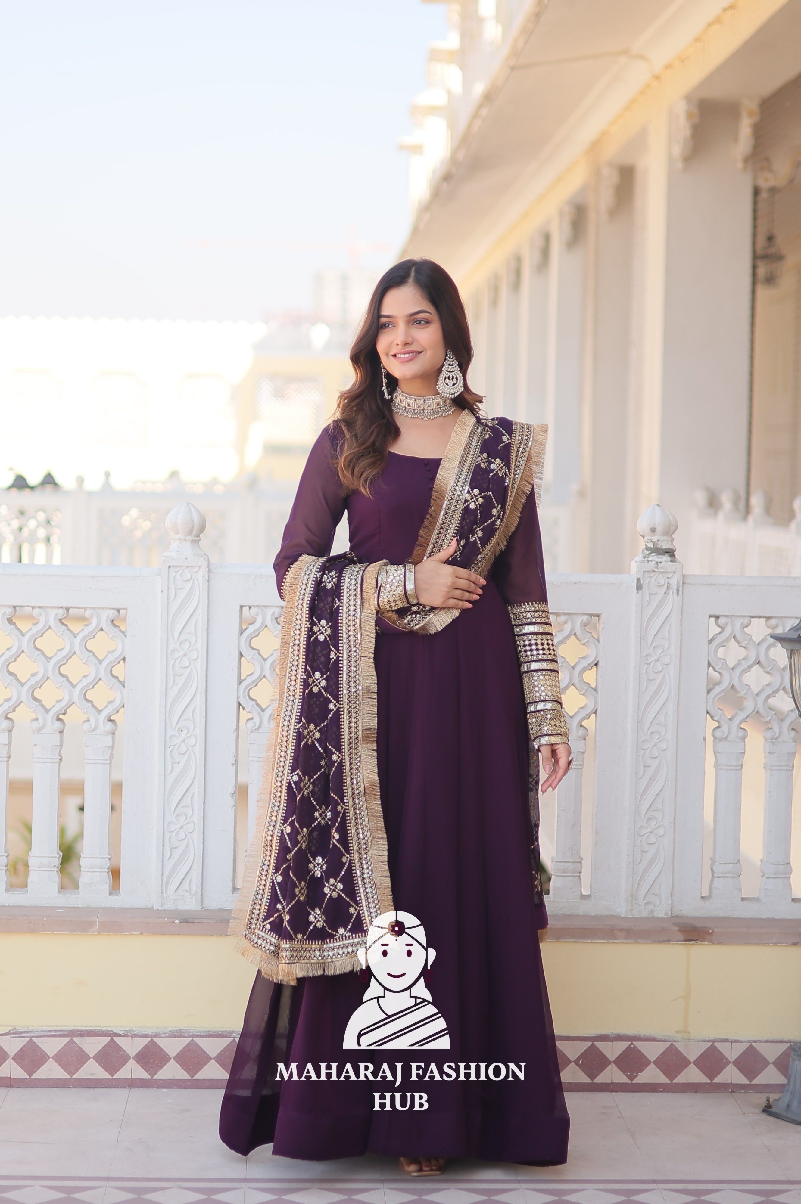 Faux Blooming Elegance – Special Designer Gown with Full Sleeves Finish