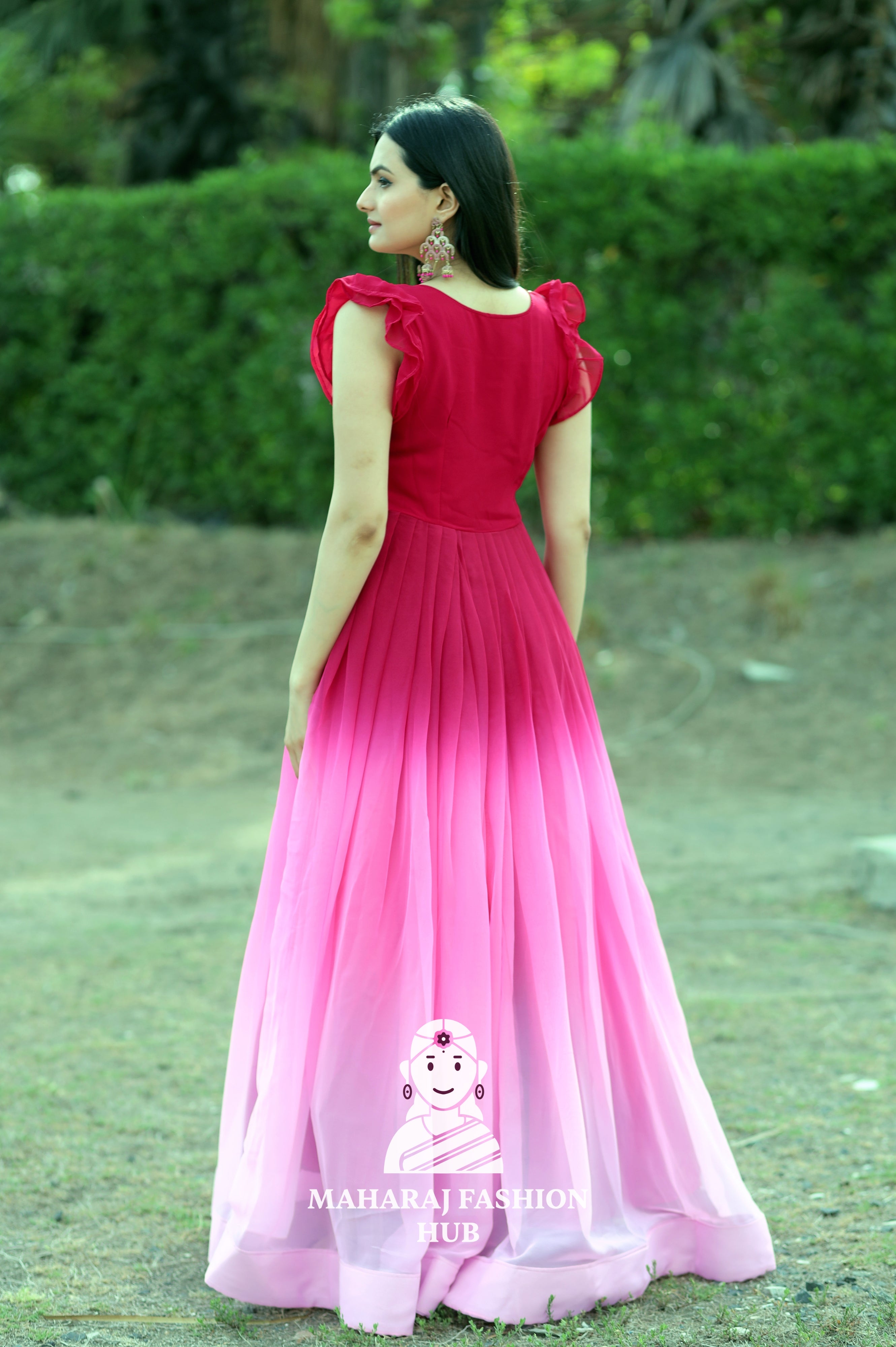 Sleeveless Designer Gown with Frill Shoulder