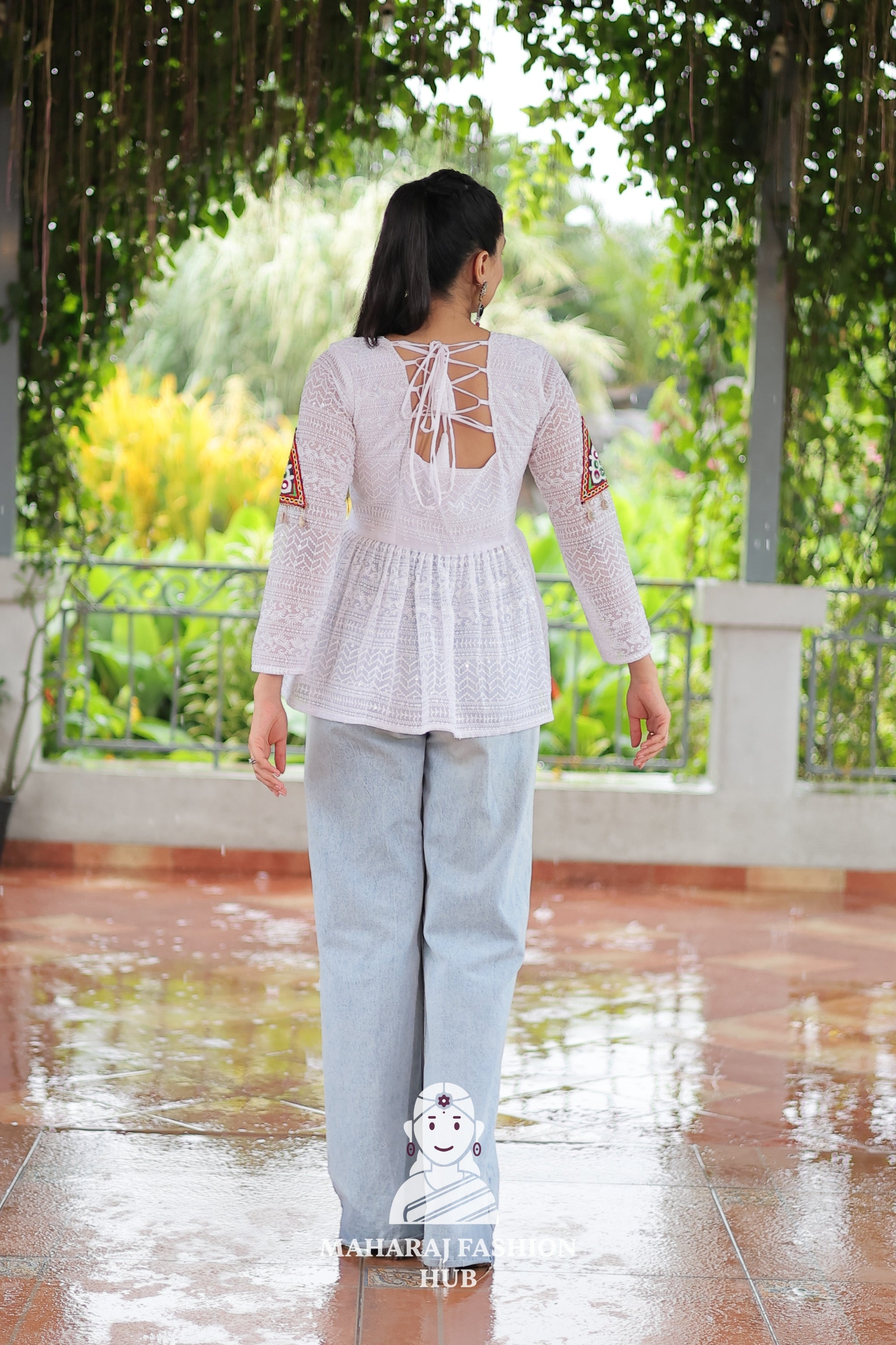 Celebrate Traditions – Stylish Schiffli Kutchi Patchwork Peplum Top 💫🎶