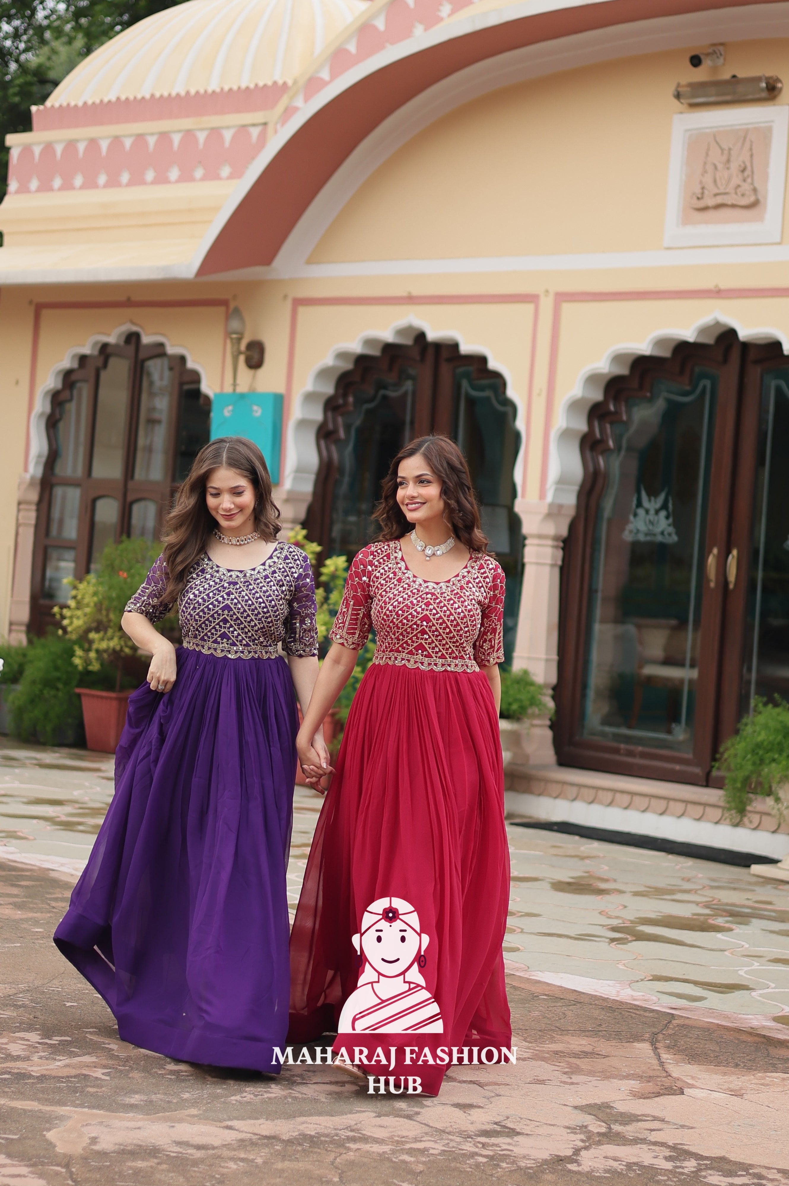 Stunning Embroidered Fabric Gown with Classic Round Neck - Combo Offer Gown