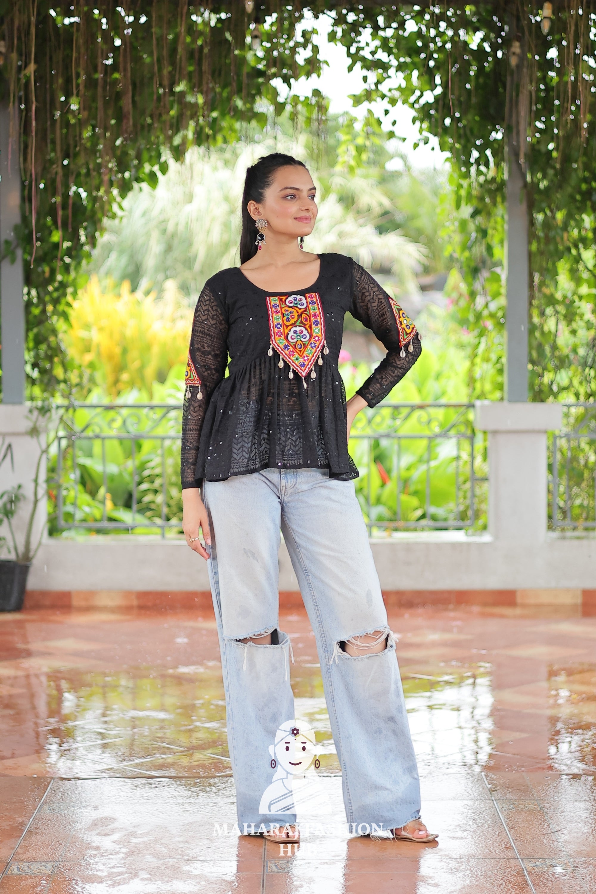 Navratri - Trendy Peplum Style Kutchi Gamthi Schiffli Embroidered Top for Navratri 🌺💃
