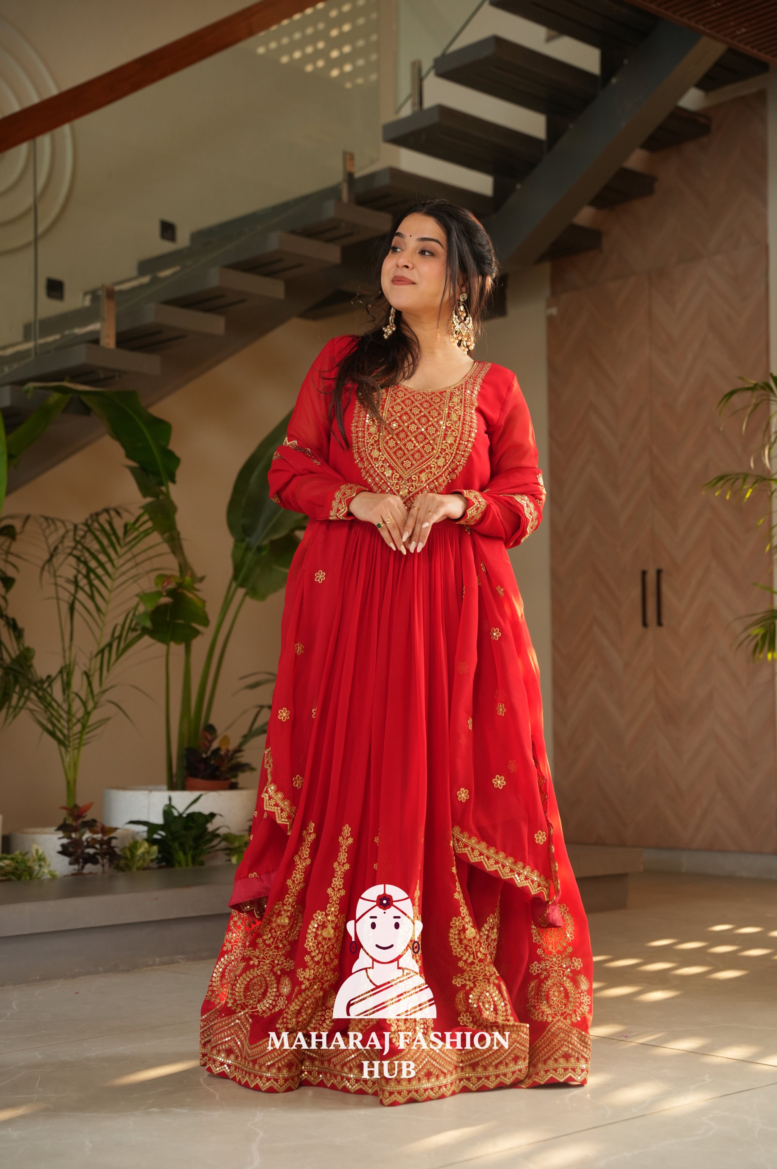 🌟 Traditional Glamour with Modern Comfort in Faux Blooming Gown - Special Designer Gown