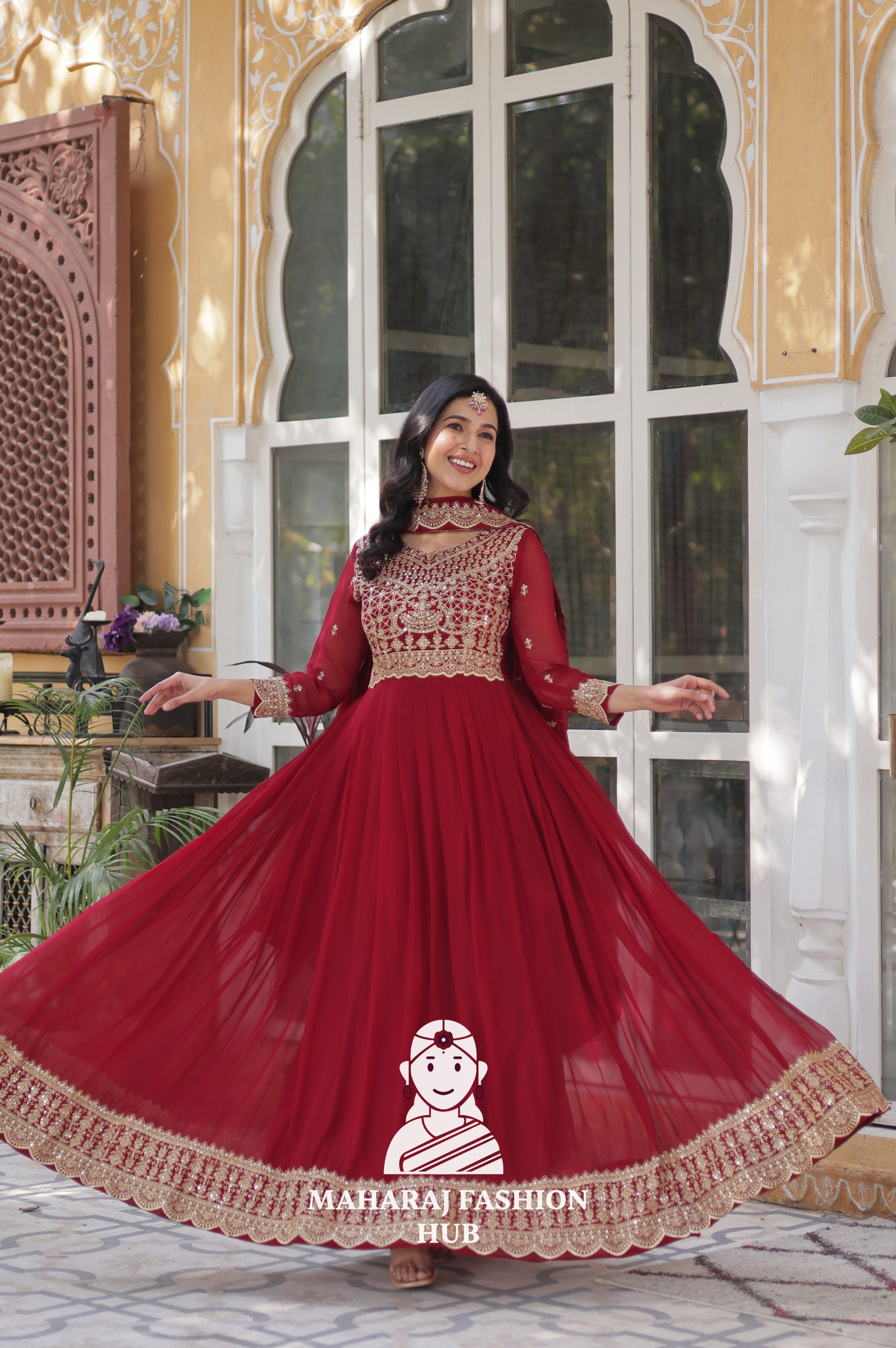 💃 Full Flair Faux Blooming Gown Paired with Designer Dupatta