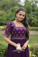 Designer Faux Blooming Fabric Gown with Modern Square Neck