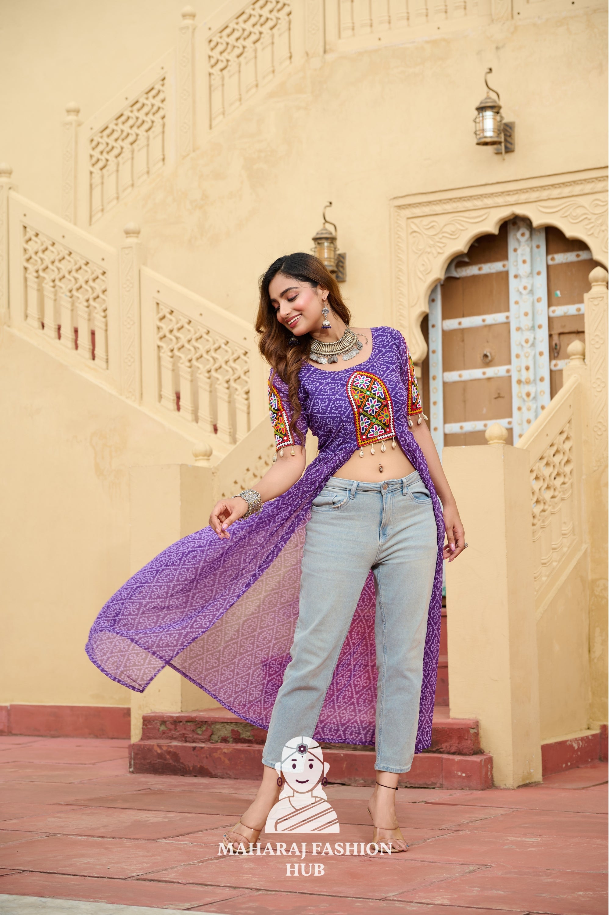 Premium Faux Georgette Bandhani Kutchi Patchwork Kurti for Festive Style 🌸🪔