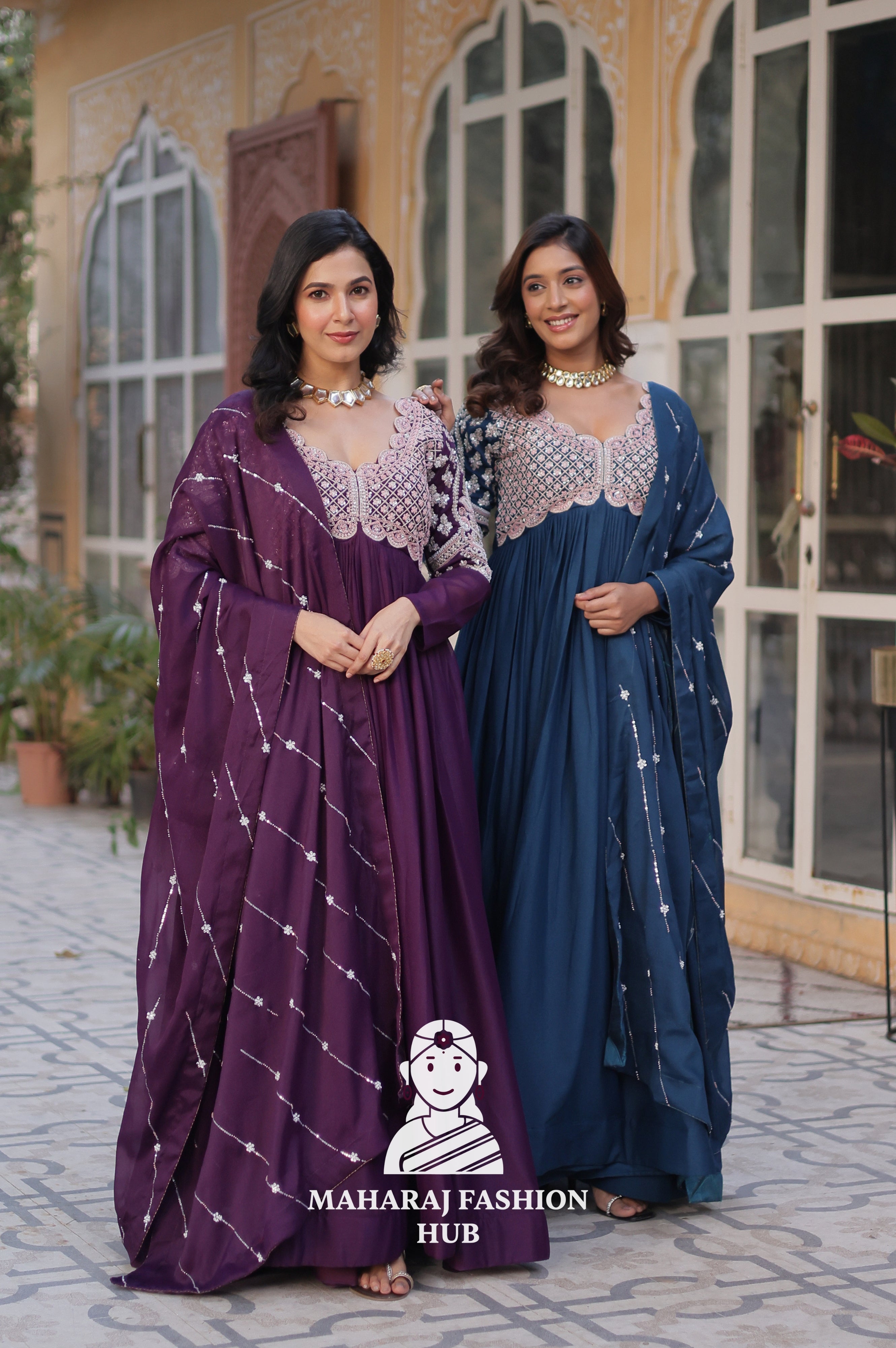 👗 Elegant Beaded Gown Set with Full Sleeves & Cotton Lining - Combo Offer Gown