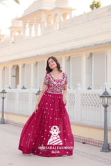 Canvas Patta Stitched Special Designer Gown with Embroidered Cut-Work Sleeves