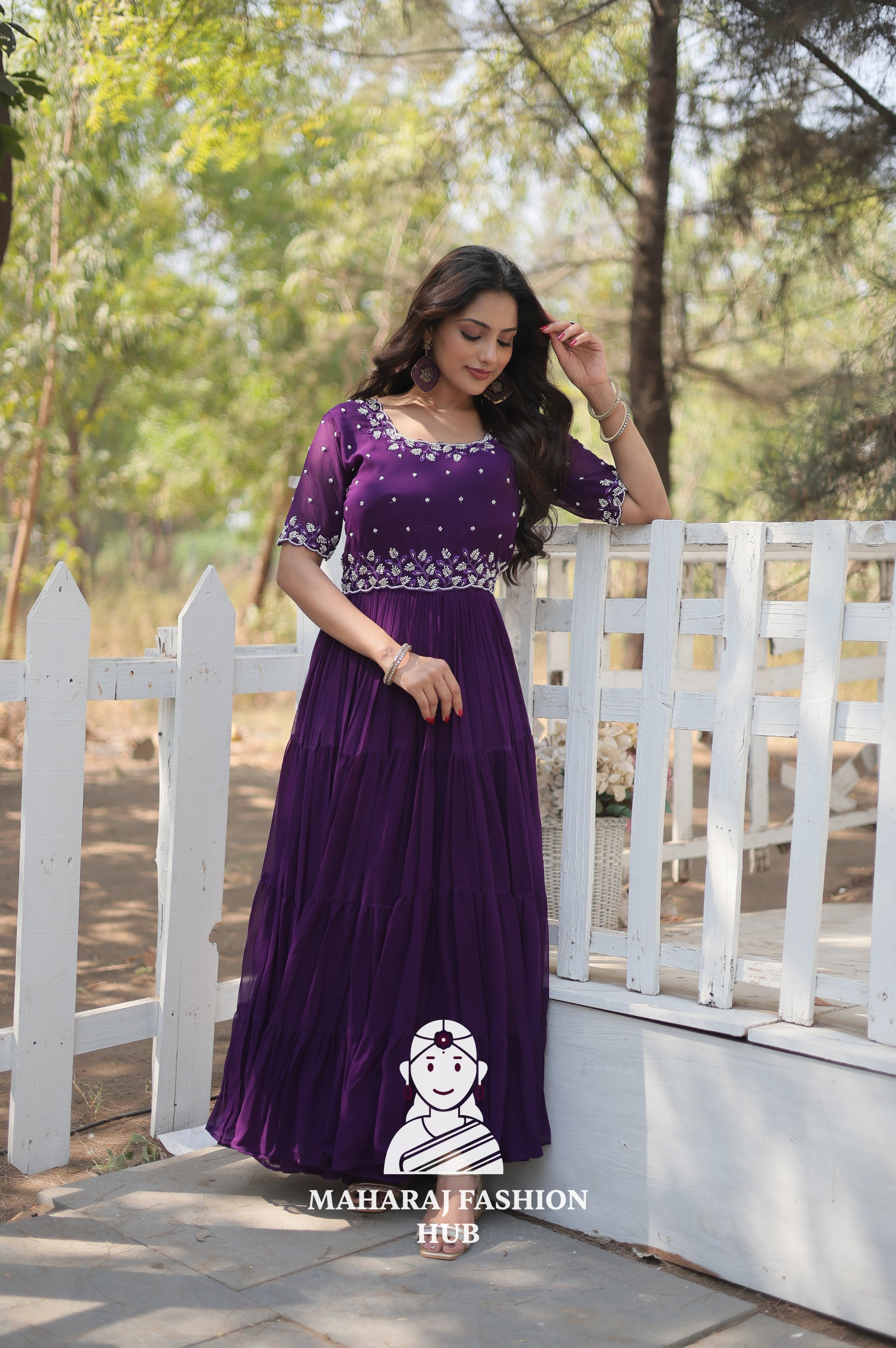 Stunning Beads Embroidered Gown in Faux Blooming Fabric