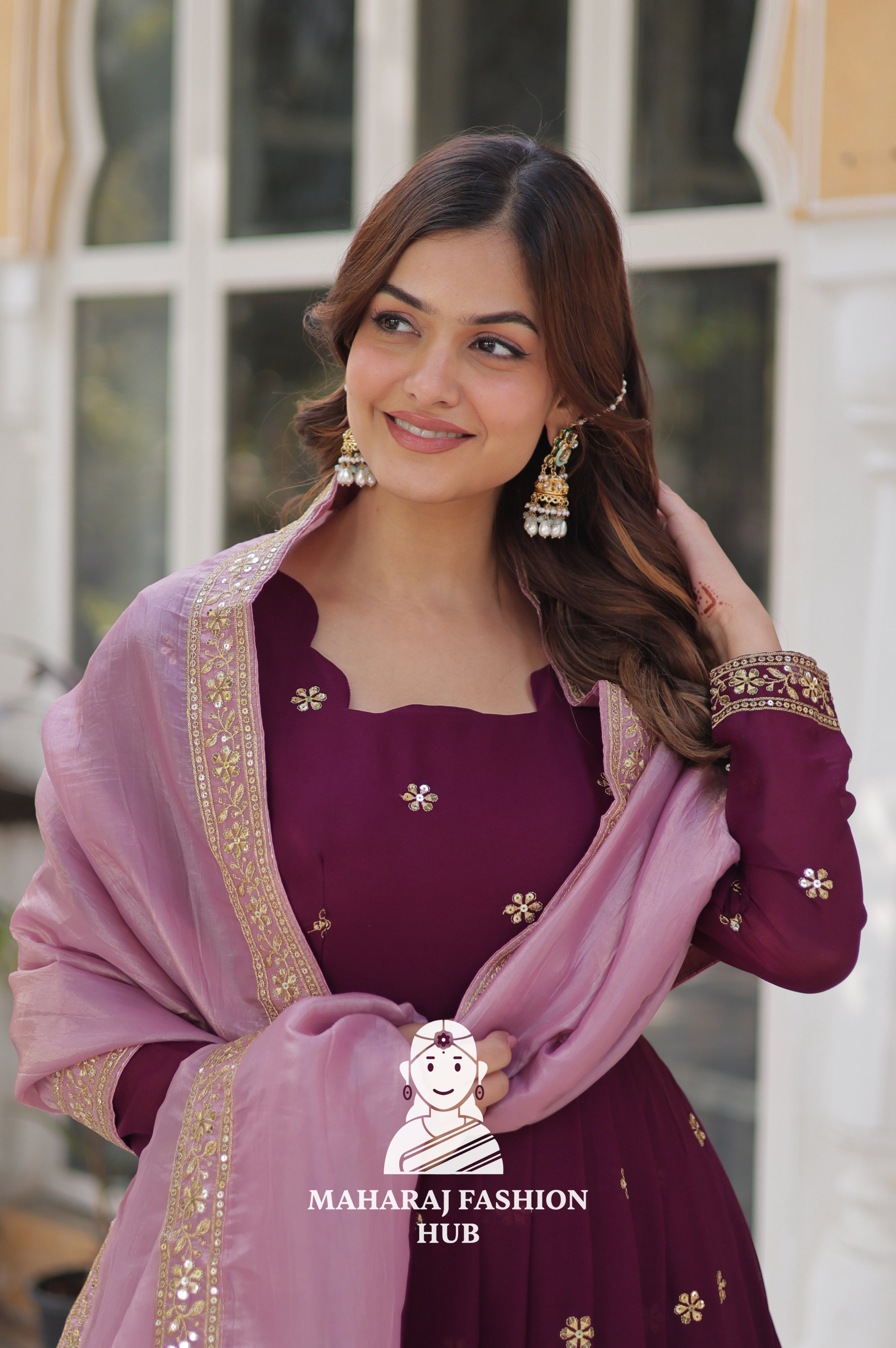 🧵 Full-Sleeve Gown in Star Georgette with Fancy Finish - Special Designer Gown