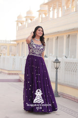 Faux Blooming Special Designer Gown with Cut-Work Sleeves & Canvas Stitching