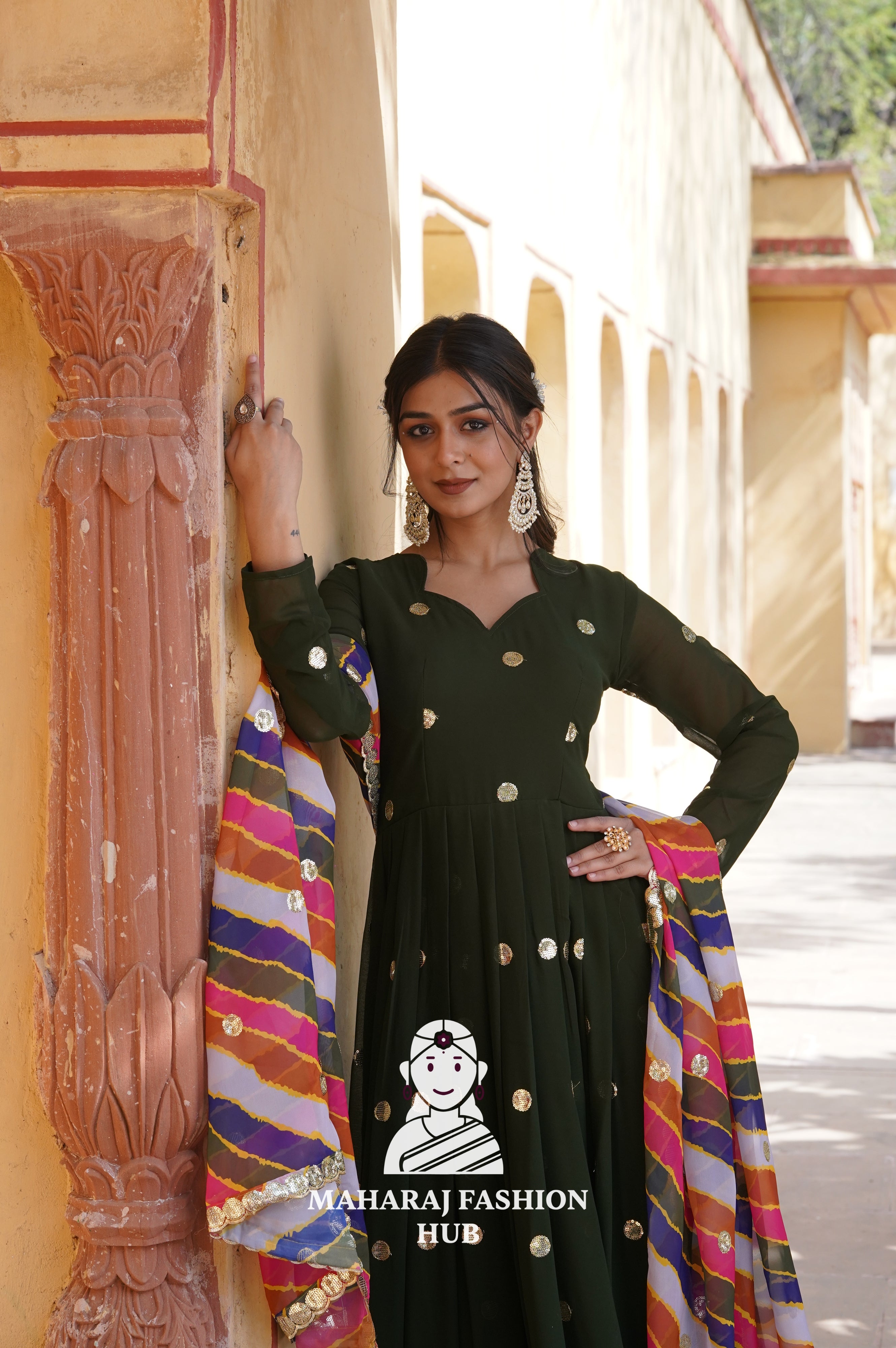 Elegant Faux Blooming Special Designer Gown with Contrast Silk Dupatta