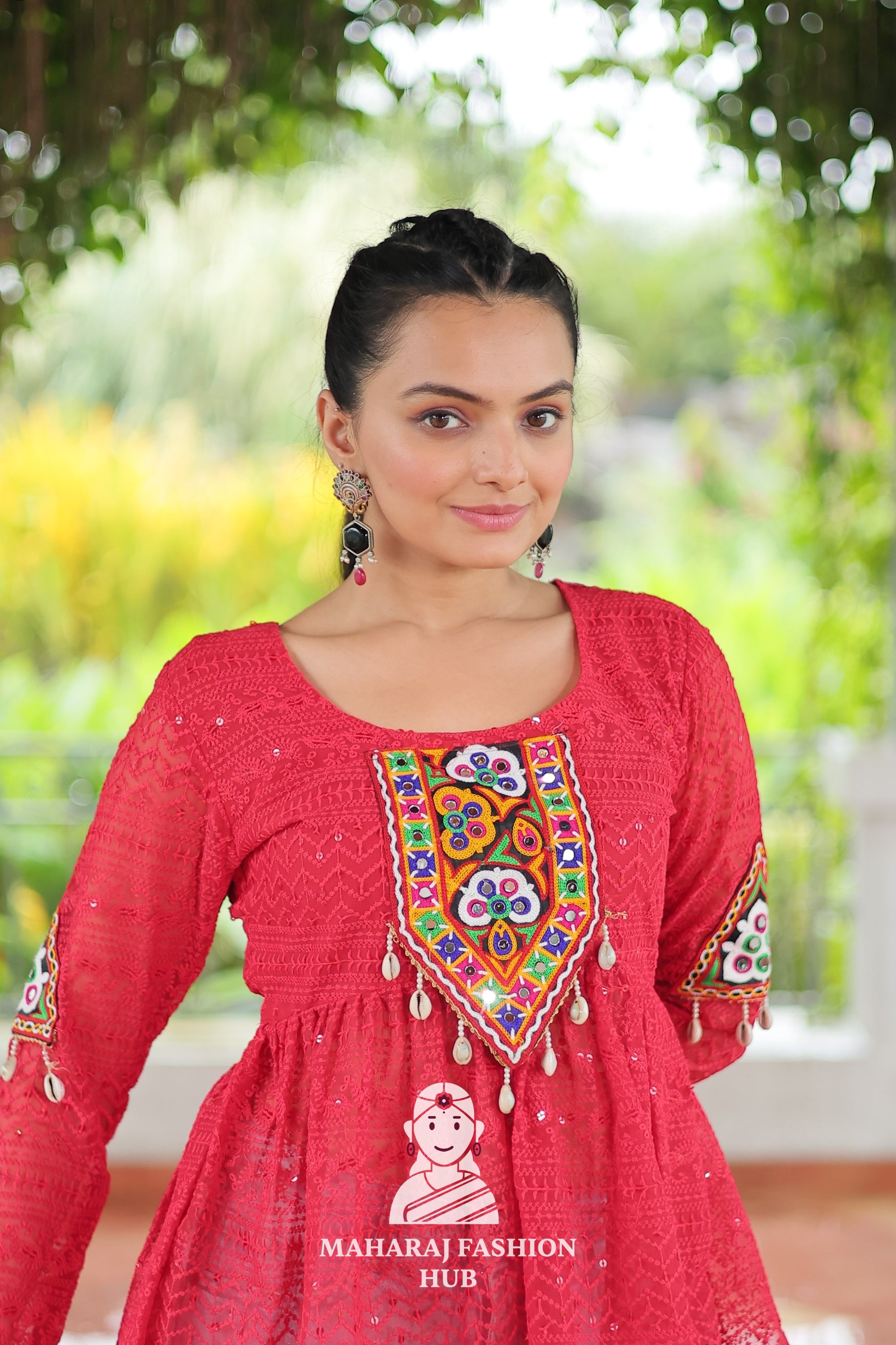 Premium Georgette Peplum Top with Kutchi Patch Schiffli Work 🎨🪔